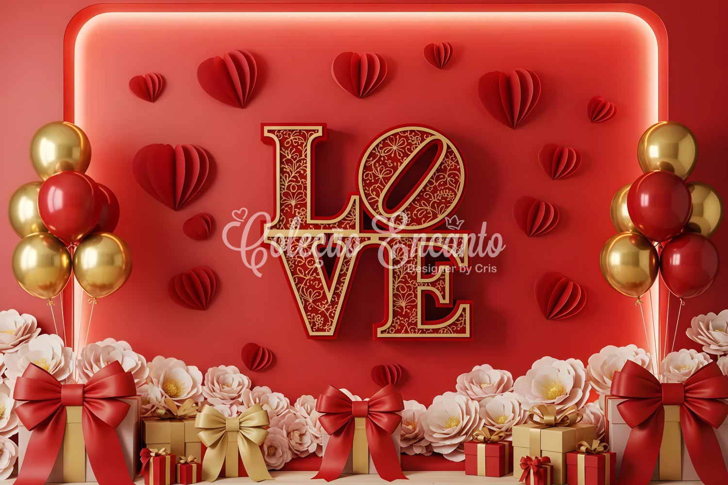 Fond pour photomaton de la Saint-Valentin Rouge et or Love Display Fond pour la Saint-Valentin par Magali