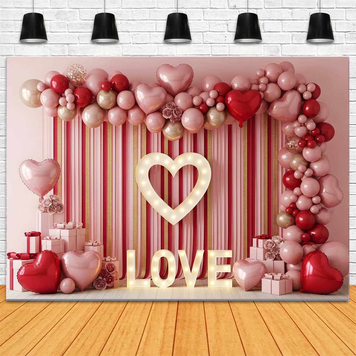 Fond pour la Saint-Valentin Cœur en ballons rayés Fond pour la Saint-Valentin par Magali