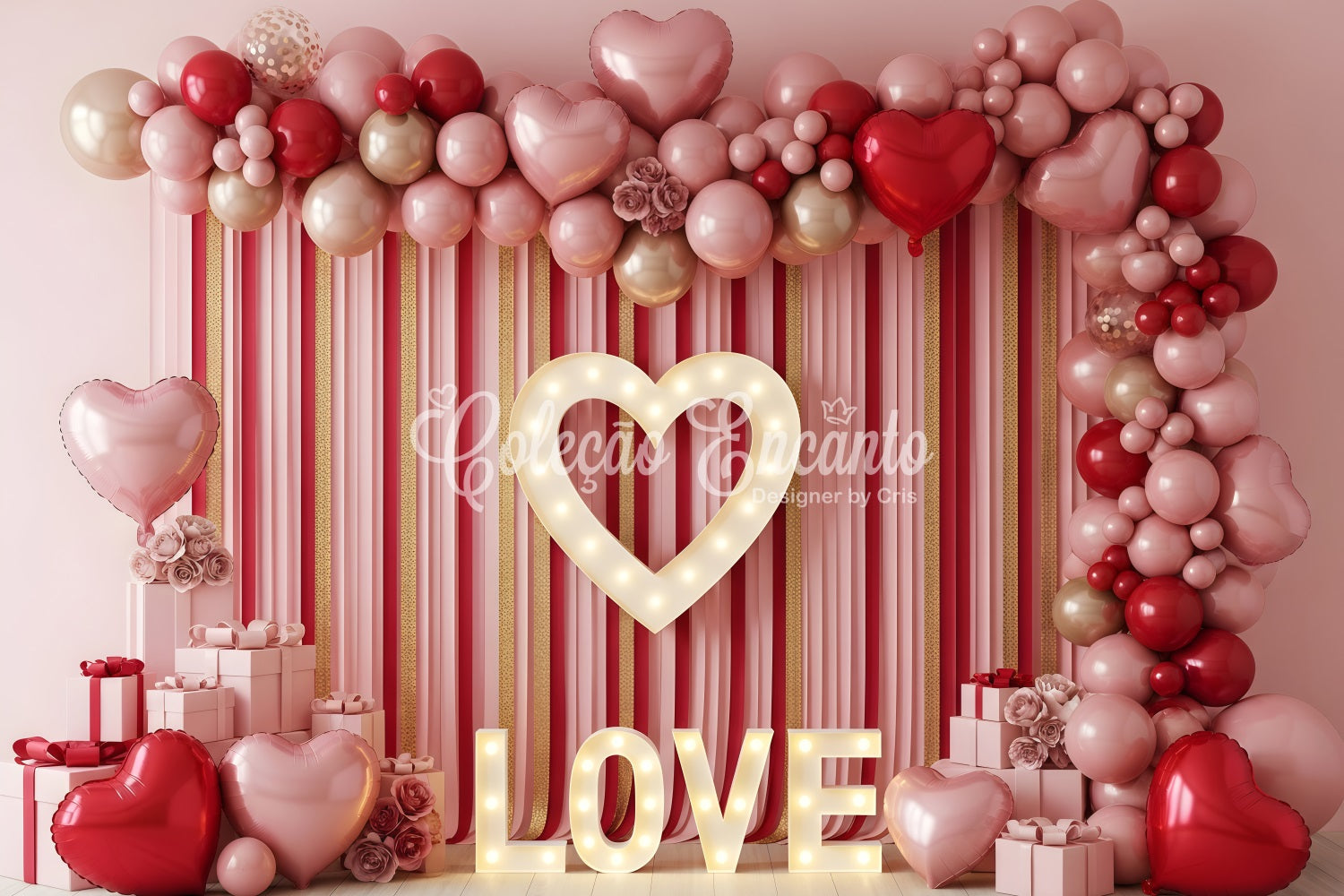 Fond pour la Saint-Valentin Cœur en ballons rayés Fond pour la Saint-Valentin par Magali