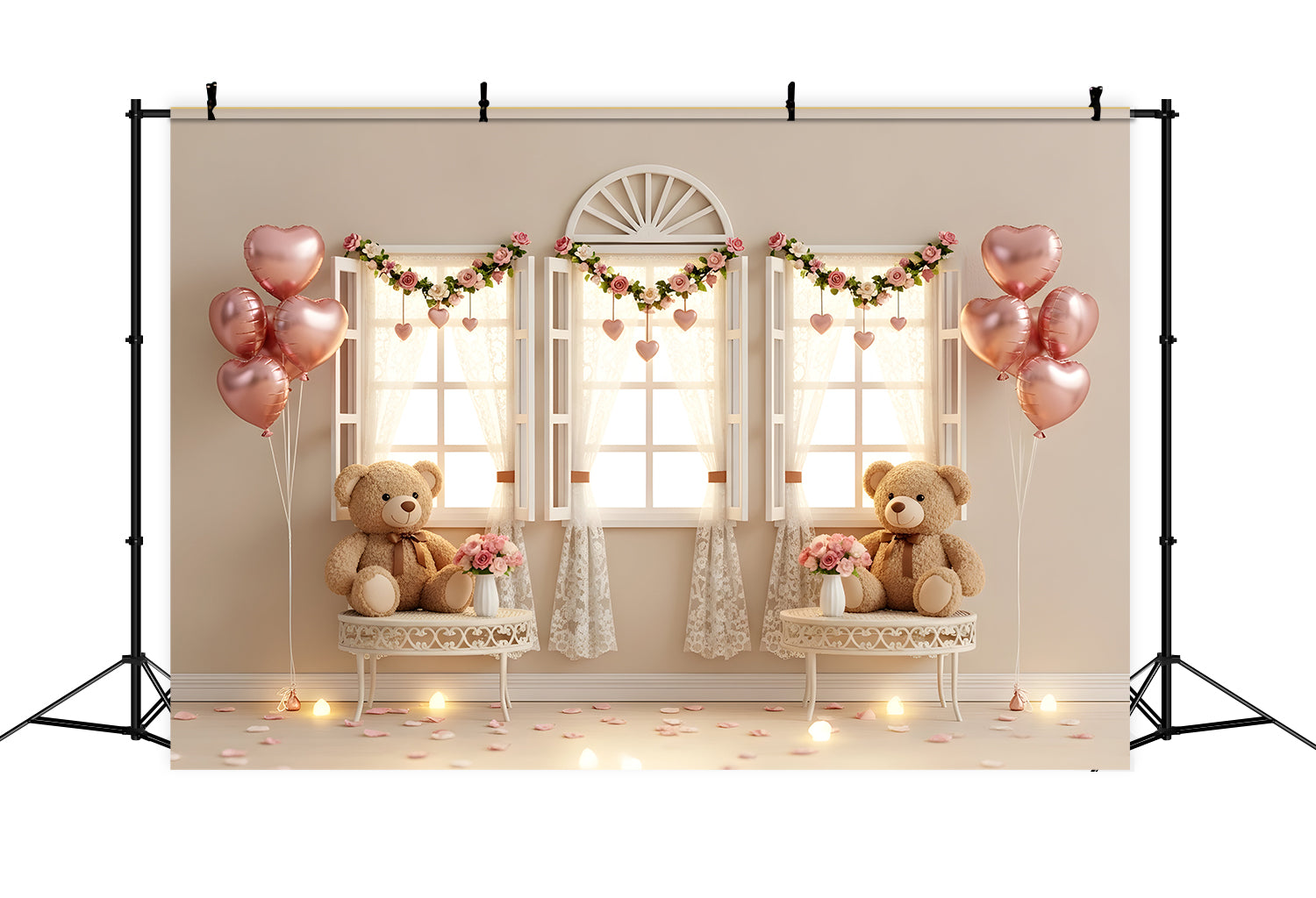 Fonds photo pour la Saint-Valentin Nounours Fenêtre Décoration romantique Fond pour la Saint-Valentin par Magali