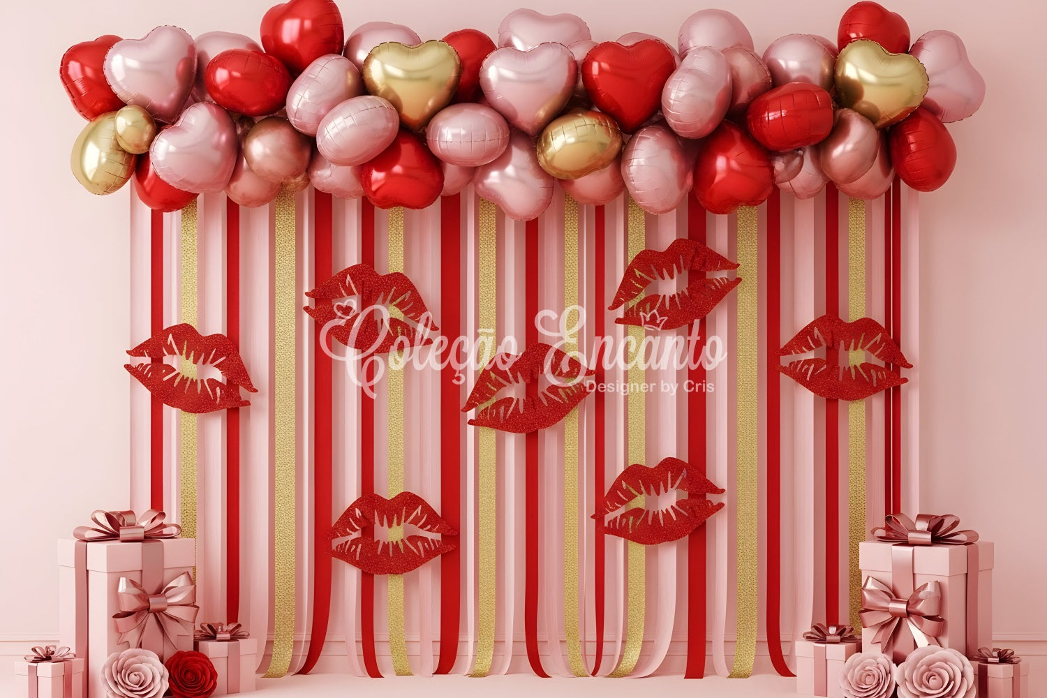 Fond de Saint-Valentin Ballons Lèvres rayées Cœur Présentoir Fonds de Saint-Valentin par Magali