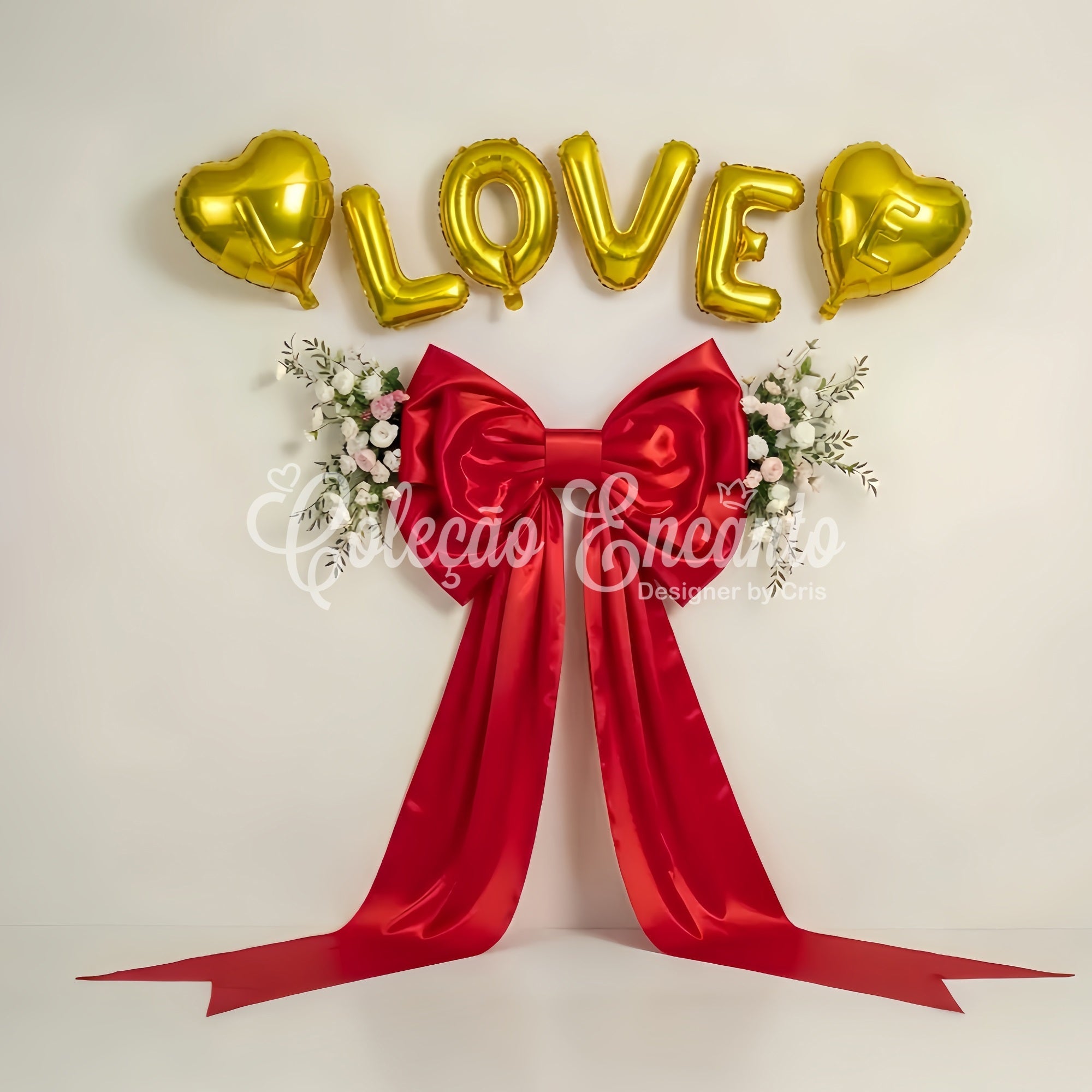 Toile de fond Saint Valentin Cœurs Dorés et Ruban Rouge Par Magali