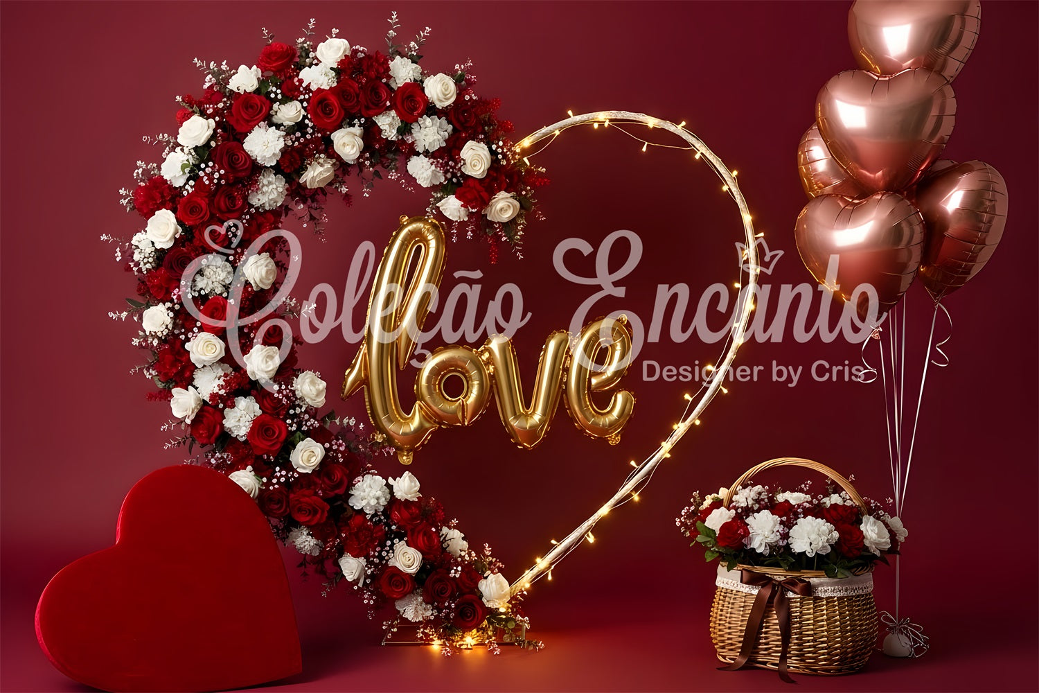 Fond Photo Romantique Arche Florale en Cœur d’Amour Par Magali