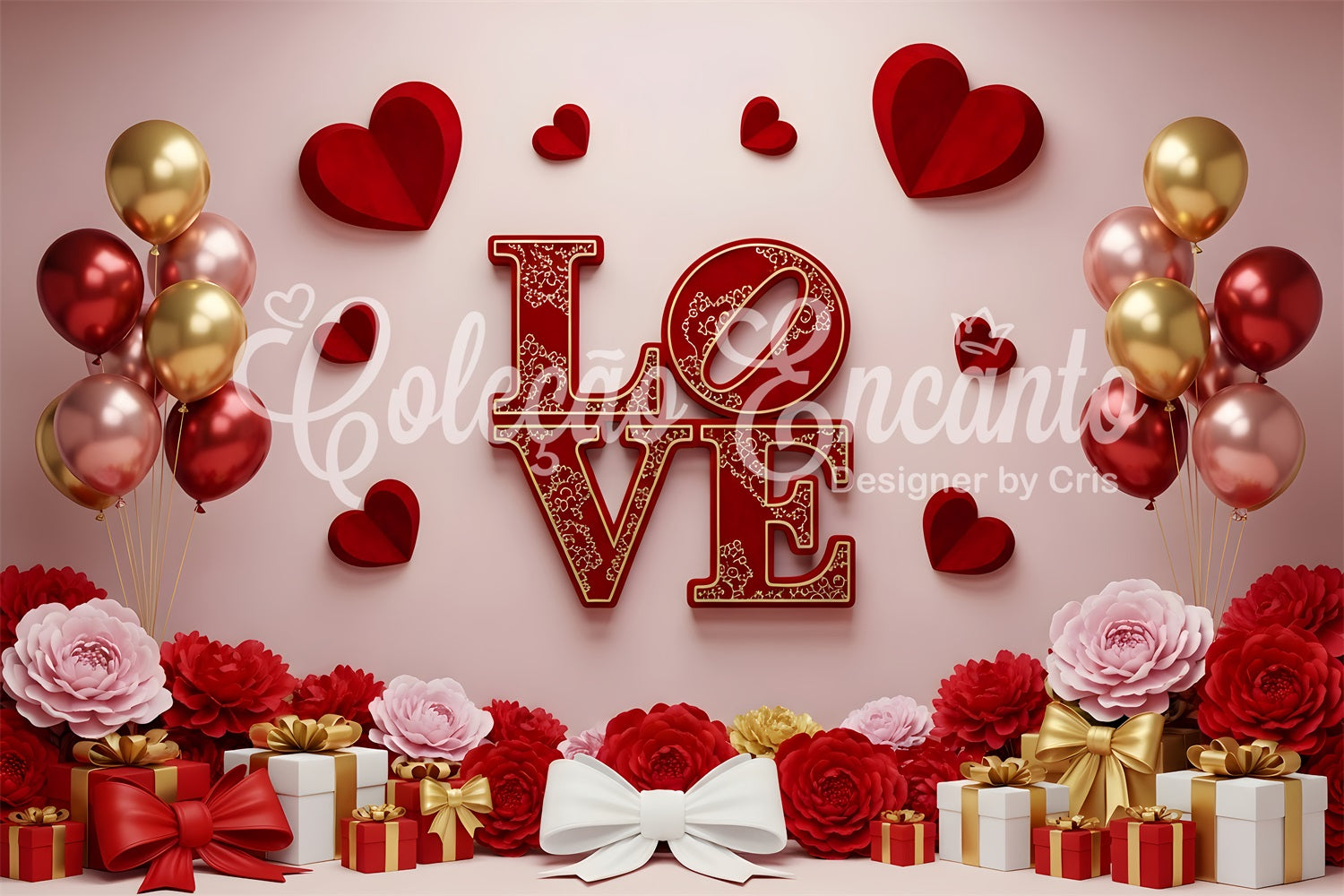 Toile de fond Saint Valentin Ballons Cadeaux Romantiques Par Magali