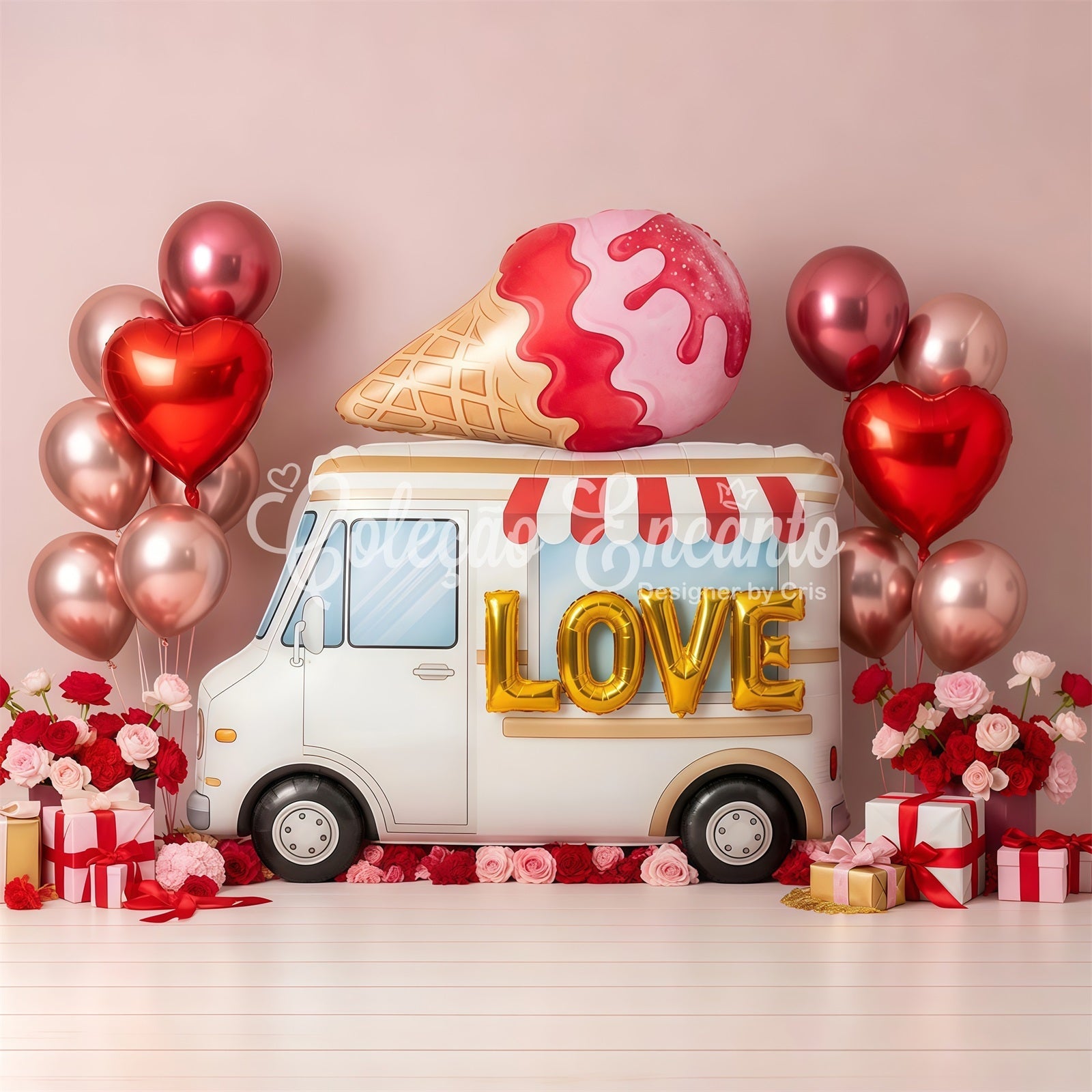 Toile de fond de Saint Valentin Décor Camion de Glaces Romantique Par Magali