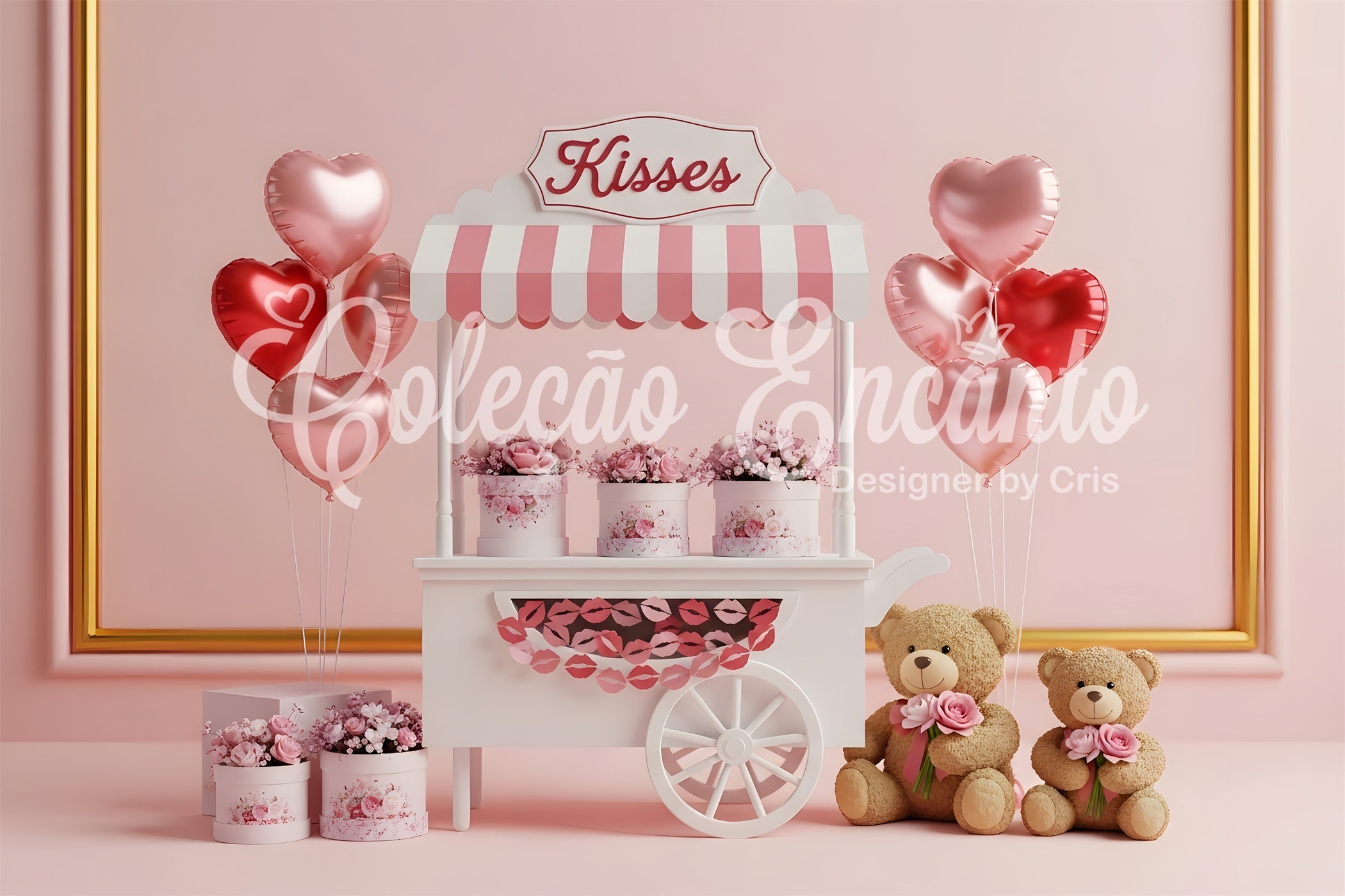 Toile de fond de St Valentin Chariot de Baisers Floral Romantique Par Magali