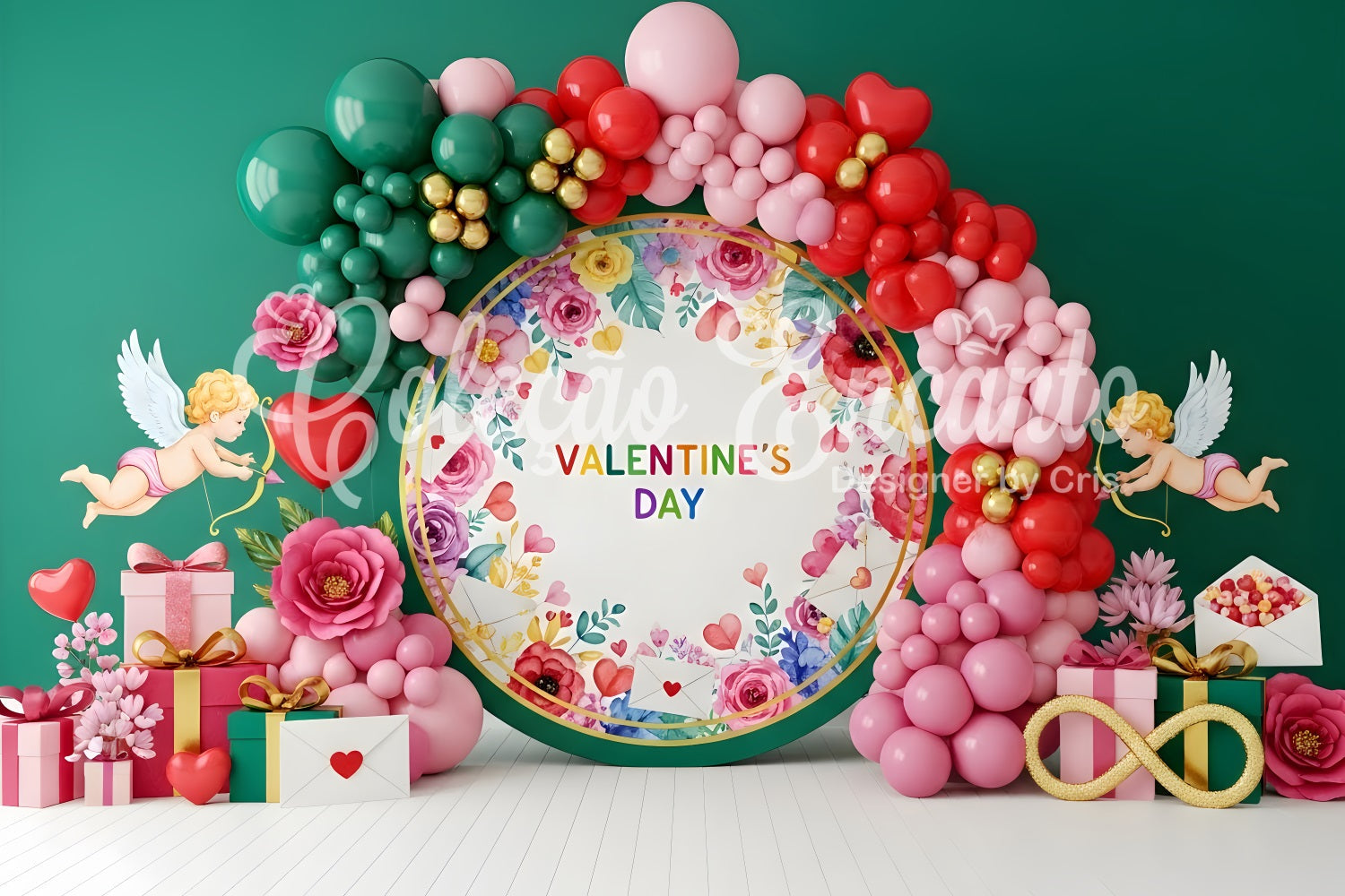 Fond Photo St Valentin Ballon Floral de Cupidon Par Magali