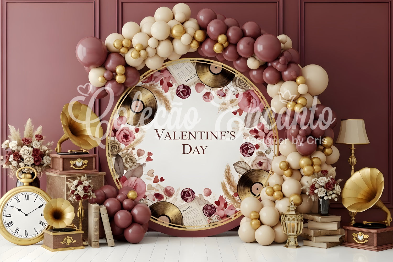Toile de fond Romantique Composition de Roses et Vinyles Vintage Par Magali