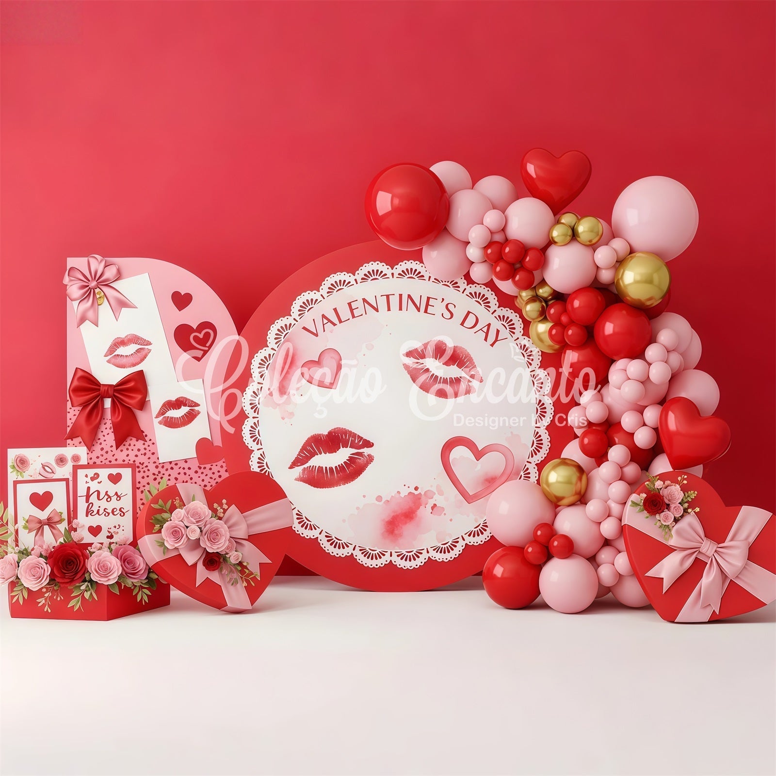 Toile de fond de Saint Valentin Décor Romantique Baisers et Dentelle Par Magali