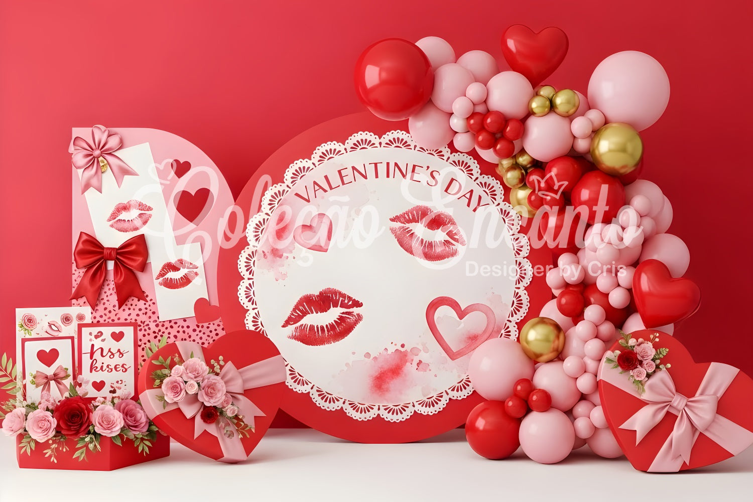 Toile de fond de Saint Valentin Décor Romantique Baisers et Dentelle Par Magali