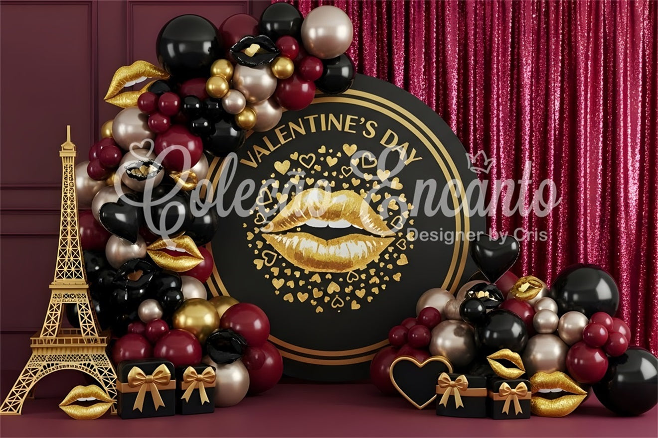Fond Photo St Valentin Décor Glamour Noir et Or Baiser Par Magali