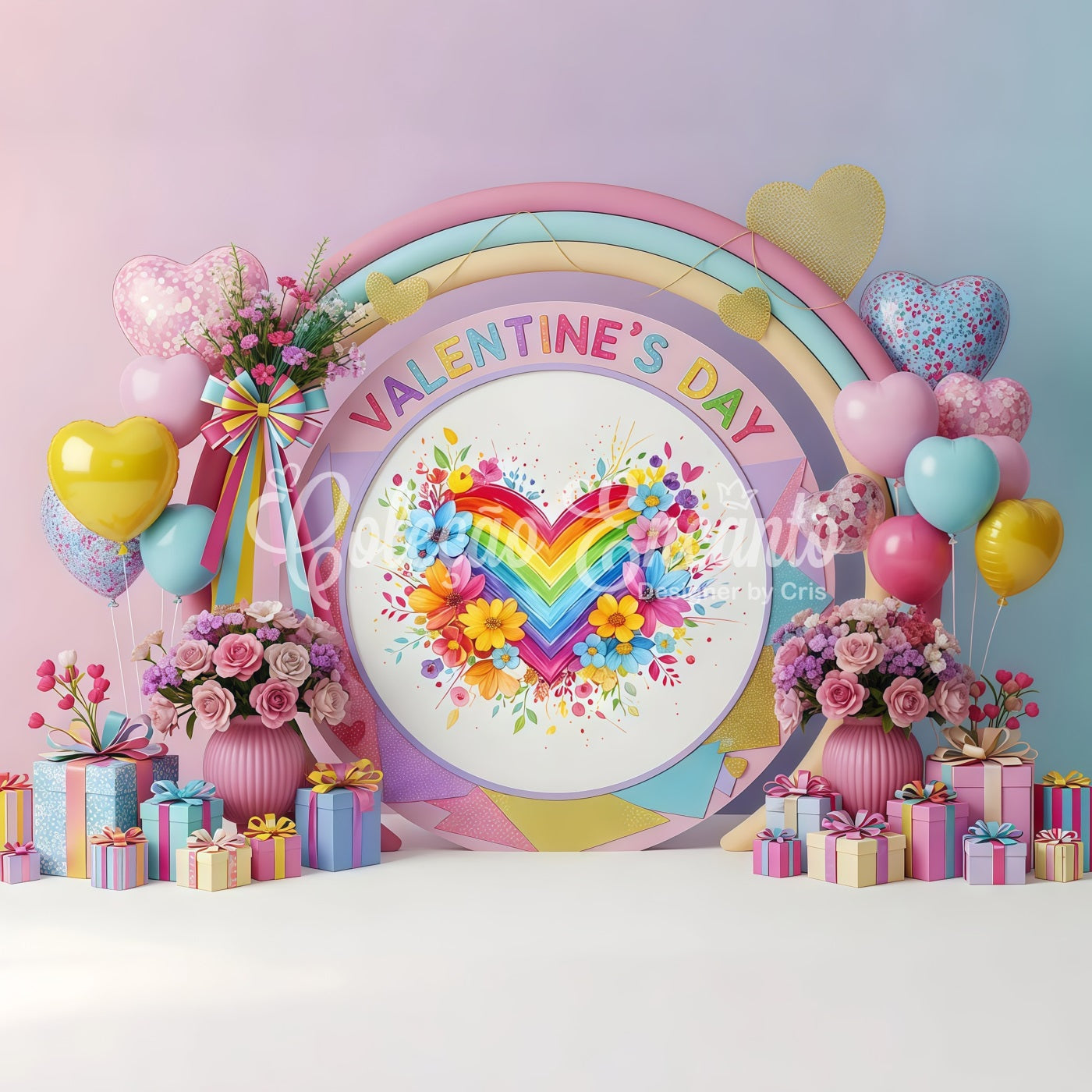 Fond Photo de Saint Valentin Cœur Floral Arc-en-Ciel Par Magali