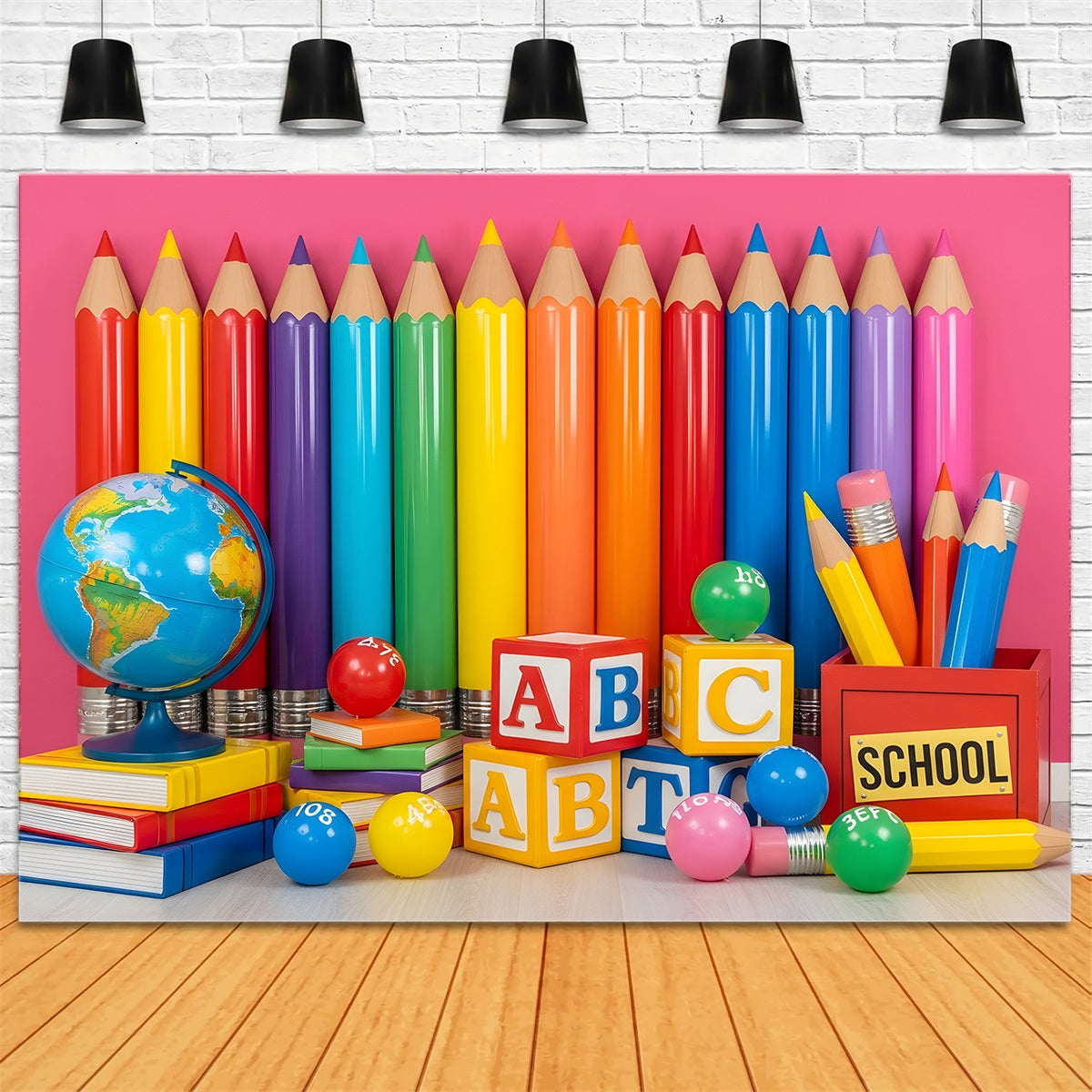 Fond photo Classe Décor Éducatif Crayons Arc-en-Ciel Par Magali