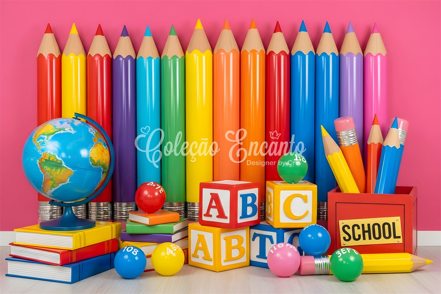 Fond photo Classe Décor Éducatif Crayons Arc-en-Ciel Par Magali