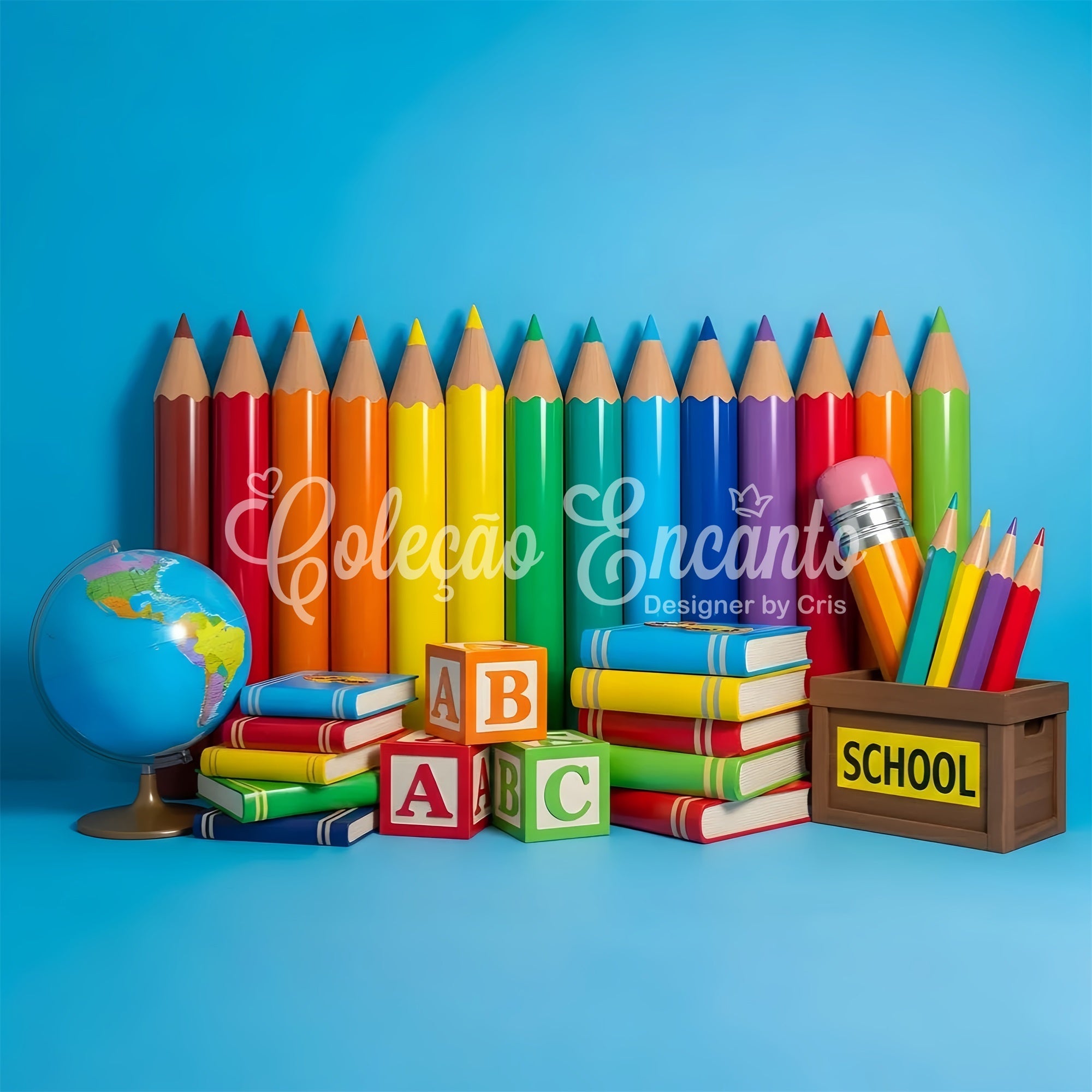 Toile de fond Rentrée des Classes Mur de Crayons Colorés Par Magali