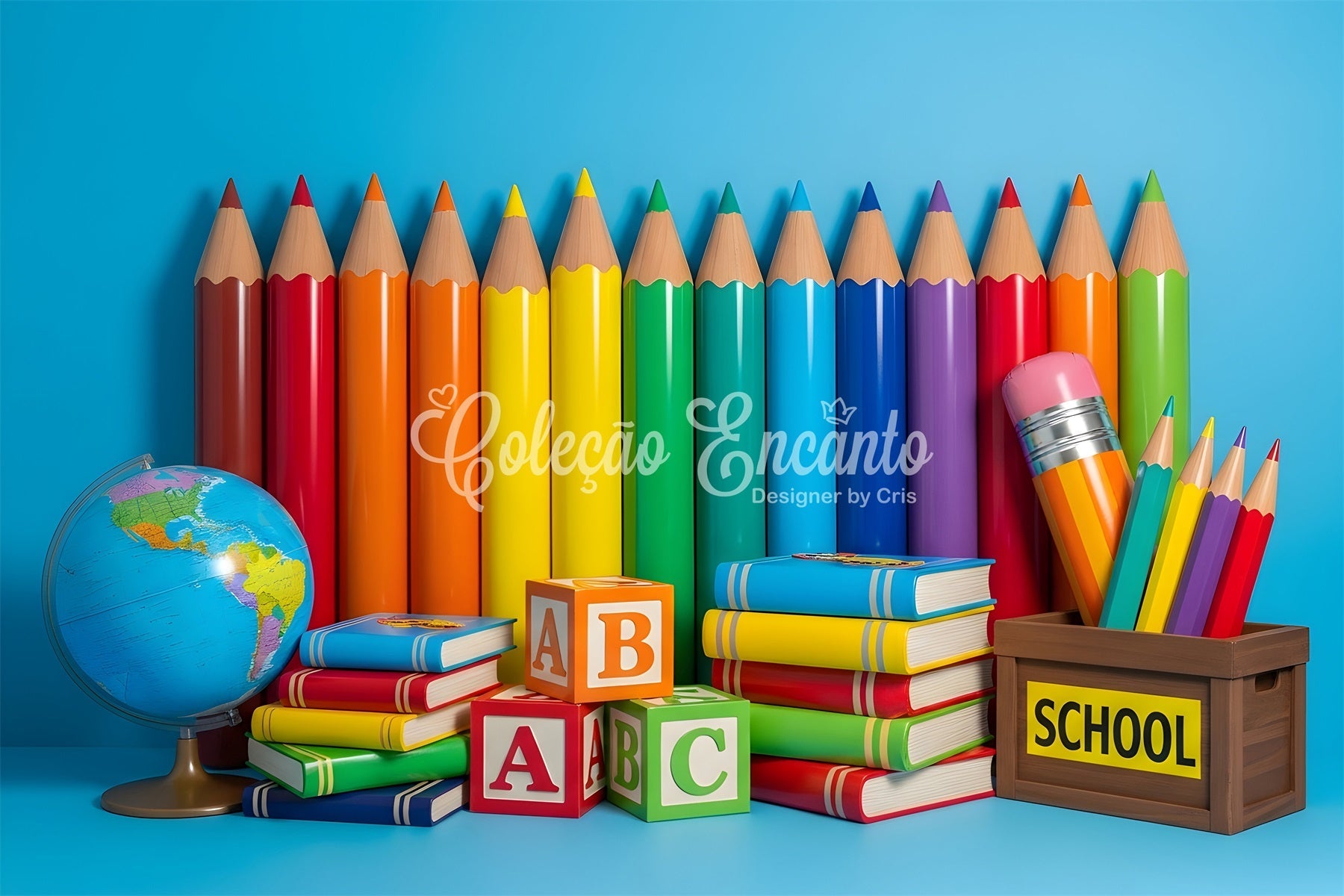 Toile de fond Rentrée des Classes Mur de Crayons Colorés Par Magali