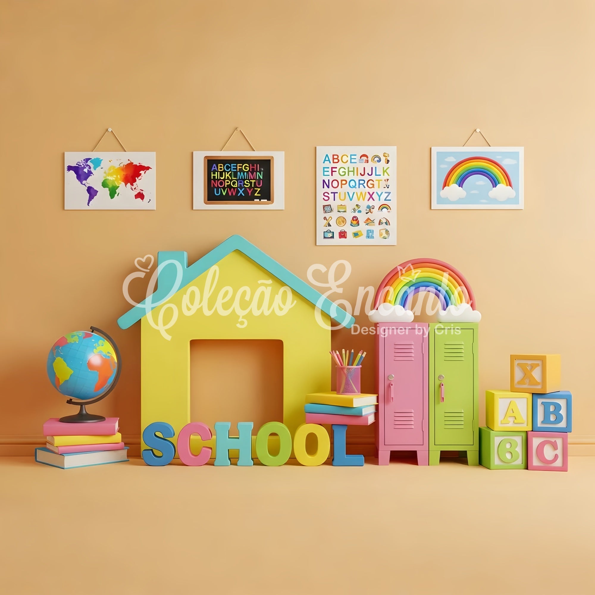 Fond Photo Ecole Maison de Classe Colorée Par Magali