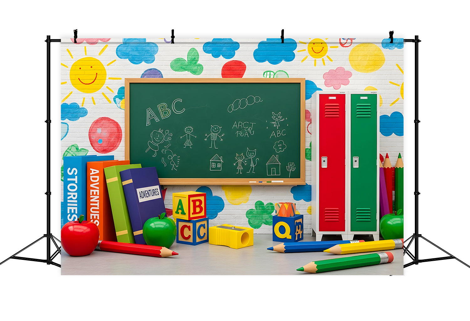 Toile de fond Rentrée Scolaire Mur de Gribouillis Colorés sur Tableau Noir Par Magali
