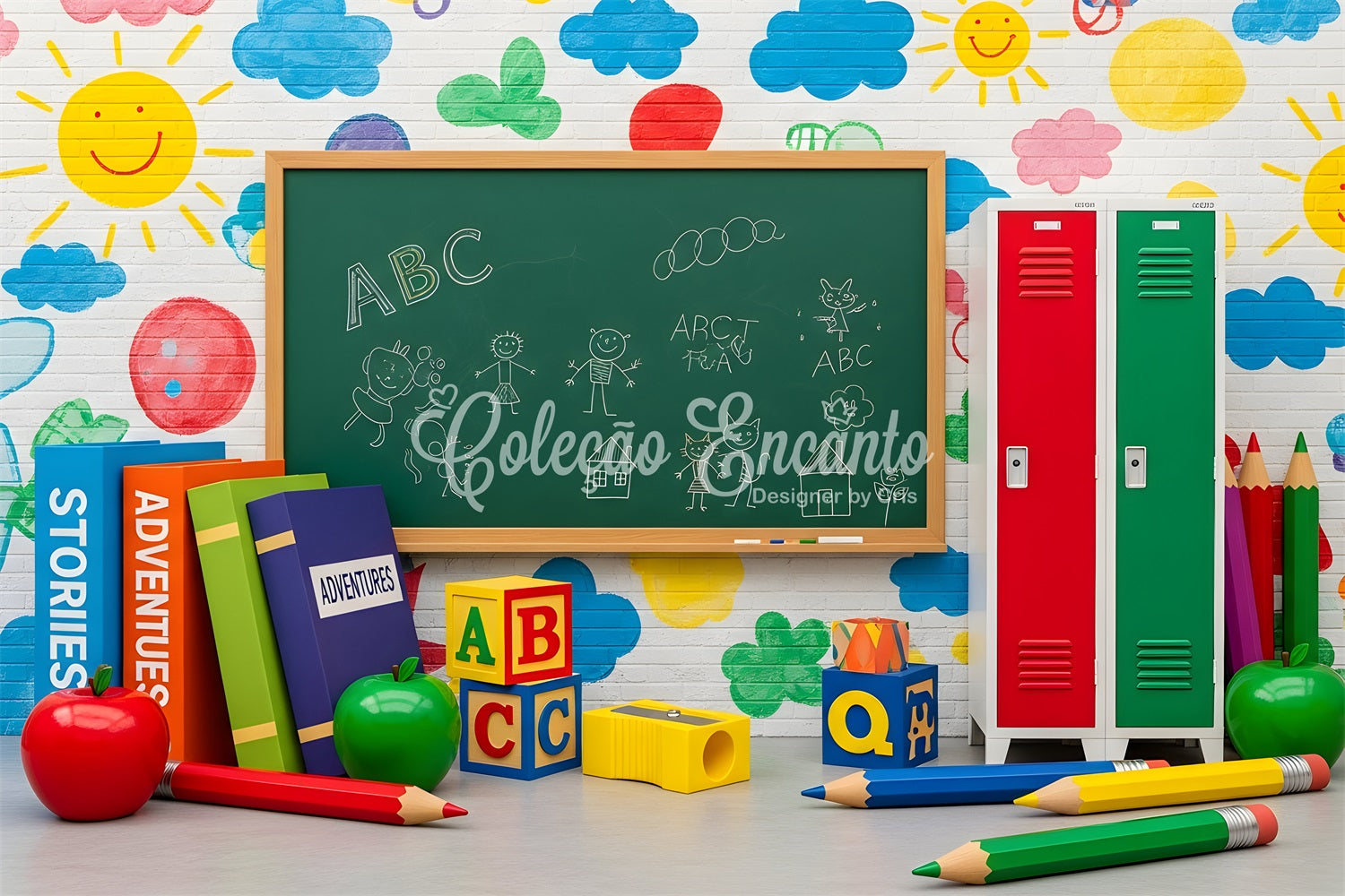 Toile de fond Rentrée Scolaire Mur de Gribouillis Colorés sur Tableau Noir Par Magali