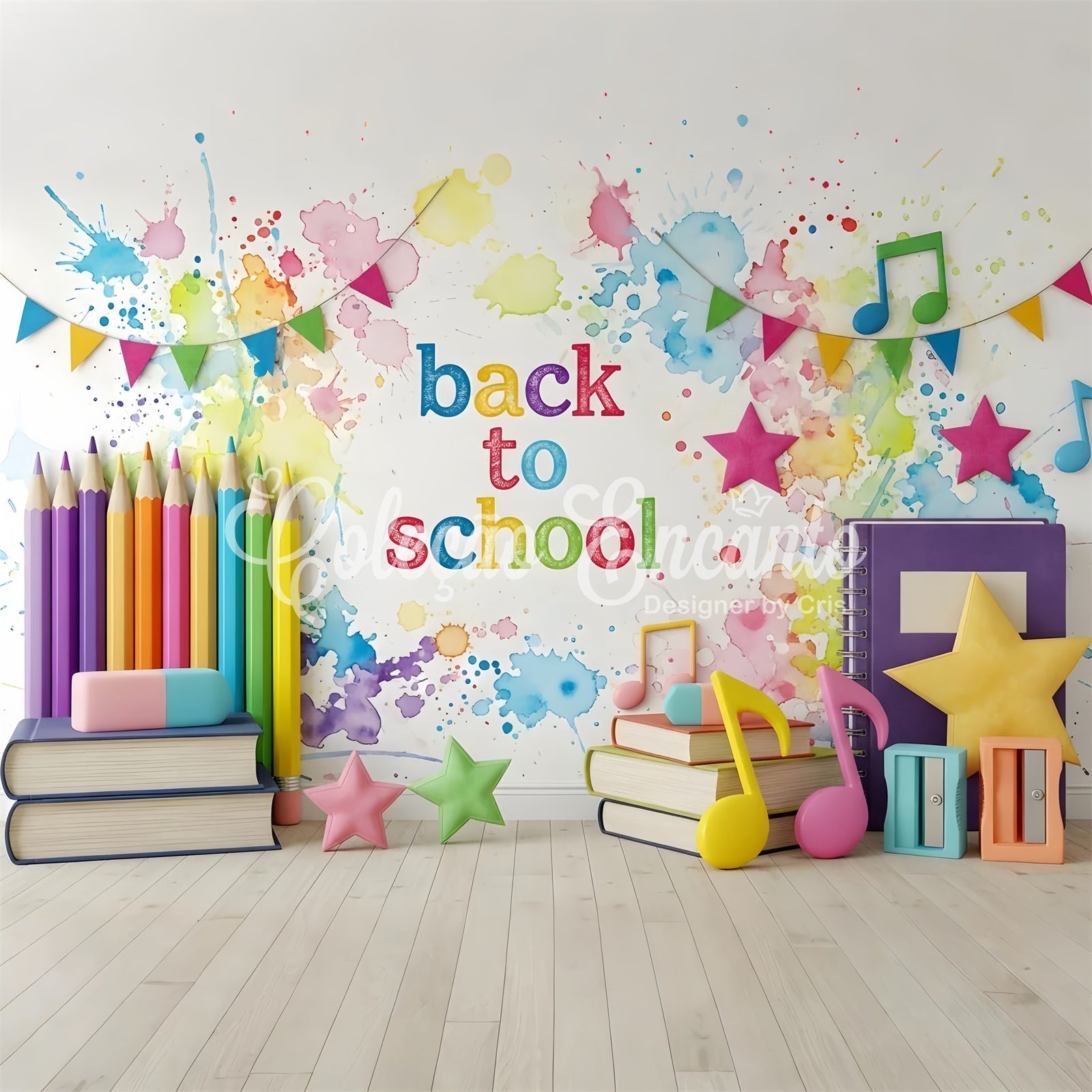 Fond Photo Rentrée Scolaire Salle de Classe Arc-en-Ciel Éclaboussures de Peinture Par Magali