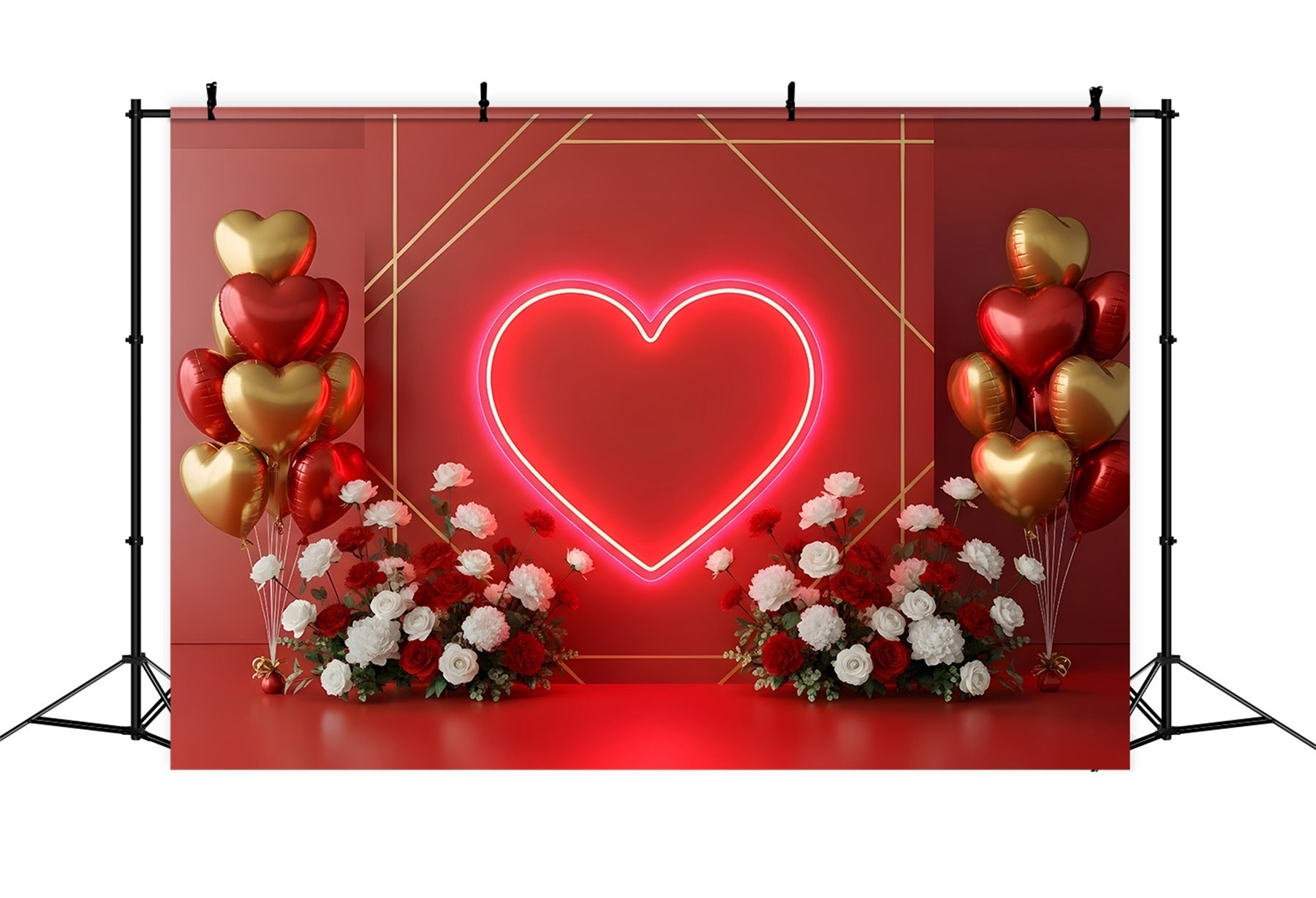Fond Photo de Saint Valentin Ballons Cœur Néon et Fleurs Par Magali
