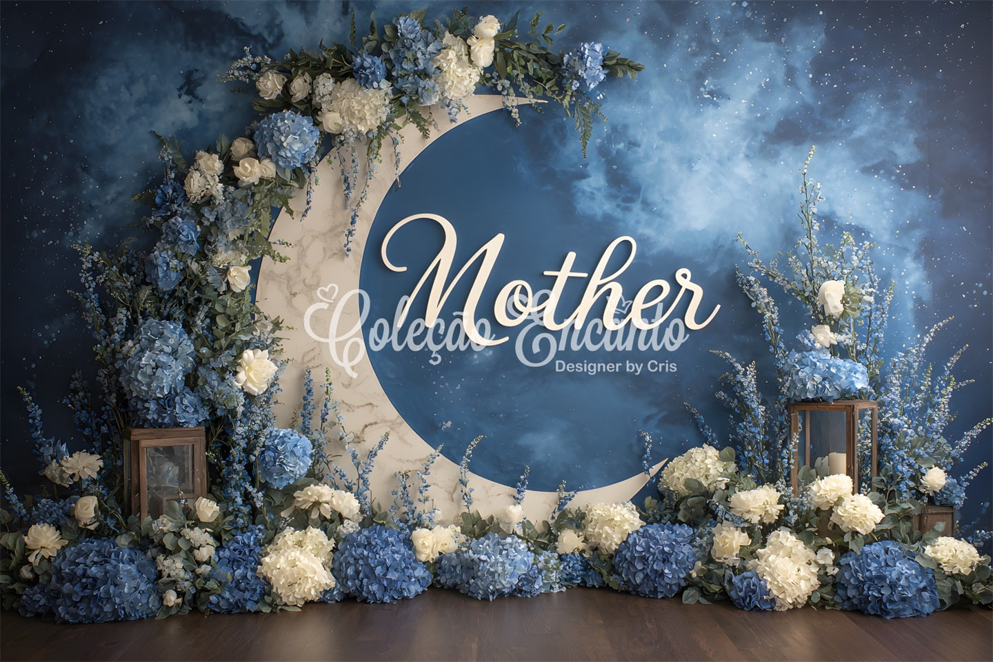 Toile de fond Fête des Mères Arche Lune Florale Bleue Par Magali