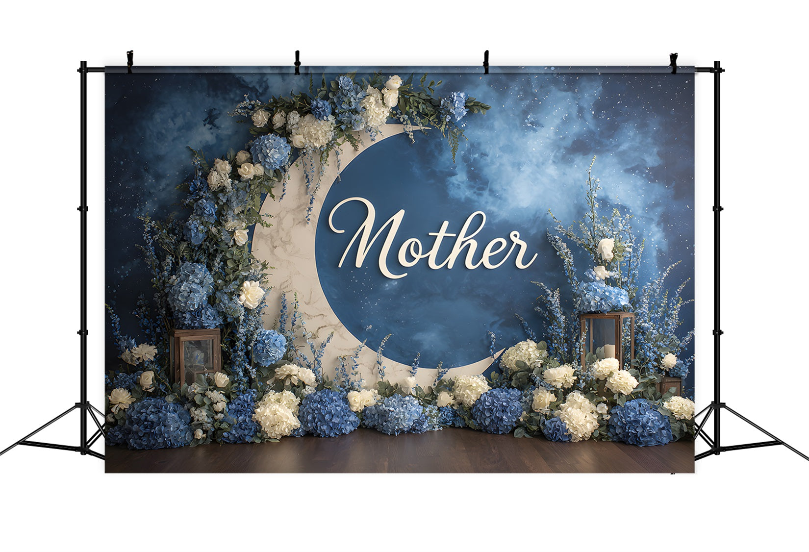 Toile de fond Fête des Mères Arche Lune Florale Bleue Par Magali