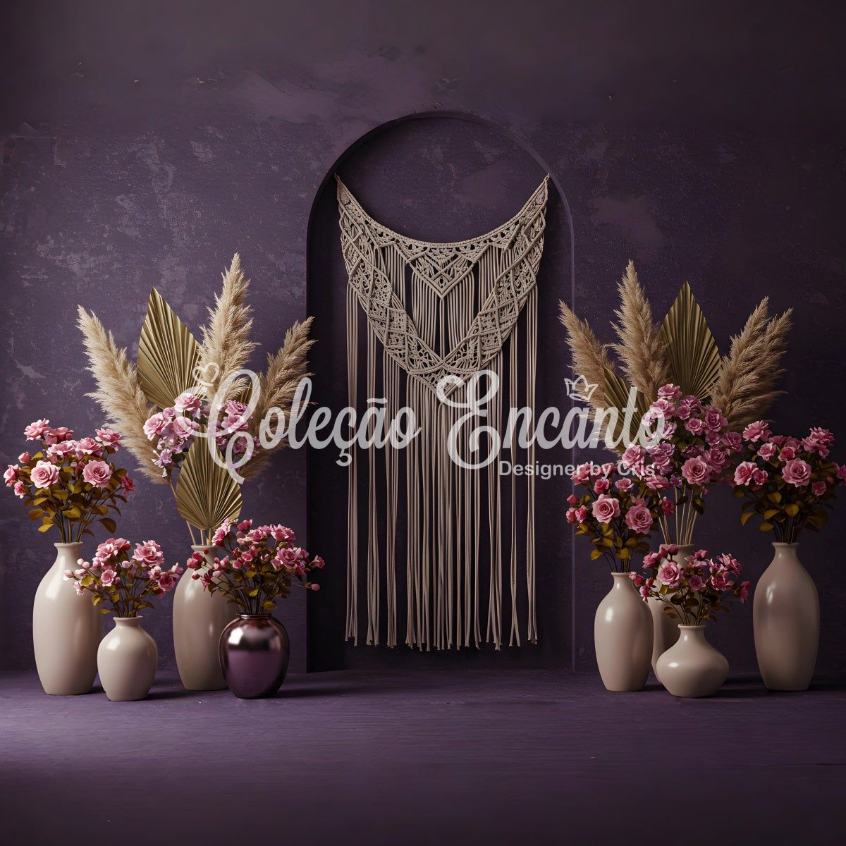 Toile de fond Studio Fête des Mères Mur Macramé Floral Violet Par Magali