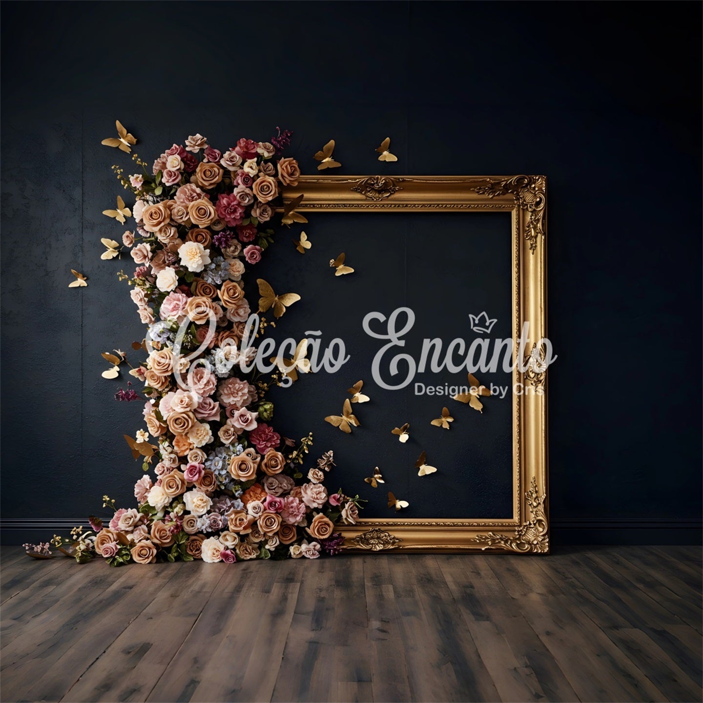 Fond Studio Fête des Mères Cadre Doré Papillons Floraux Par Magali
