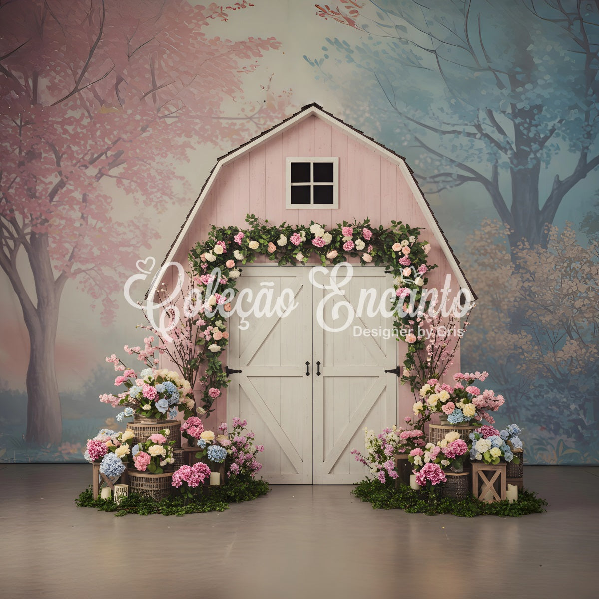 Toile de fond Studio Fête des Mères Grange Florale Rose Par Magali