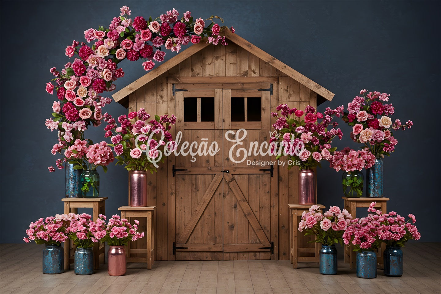 Toile de fond Photo Fête des Mères Porte Grange Florale Rose Par Magali