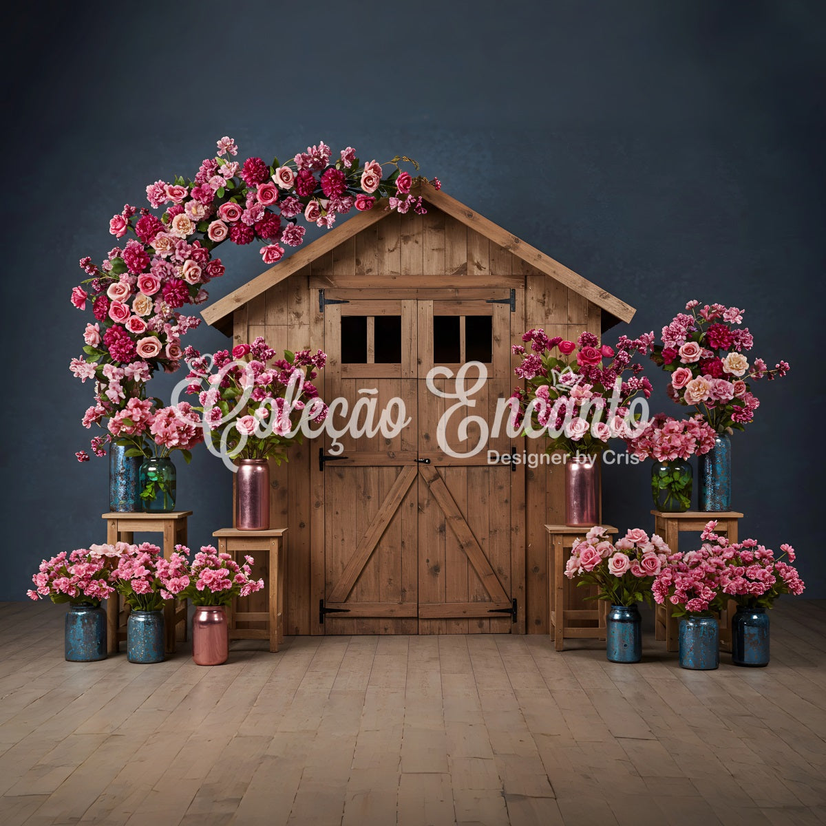 Toile de fond Photo Fête des Mères Porte Grange Florale Rose Par Magali