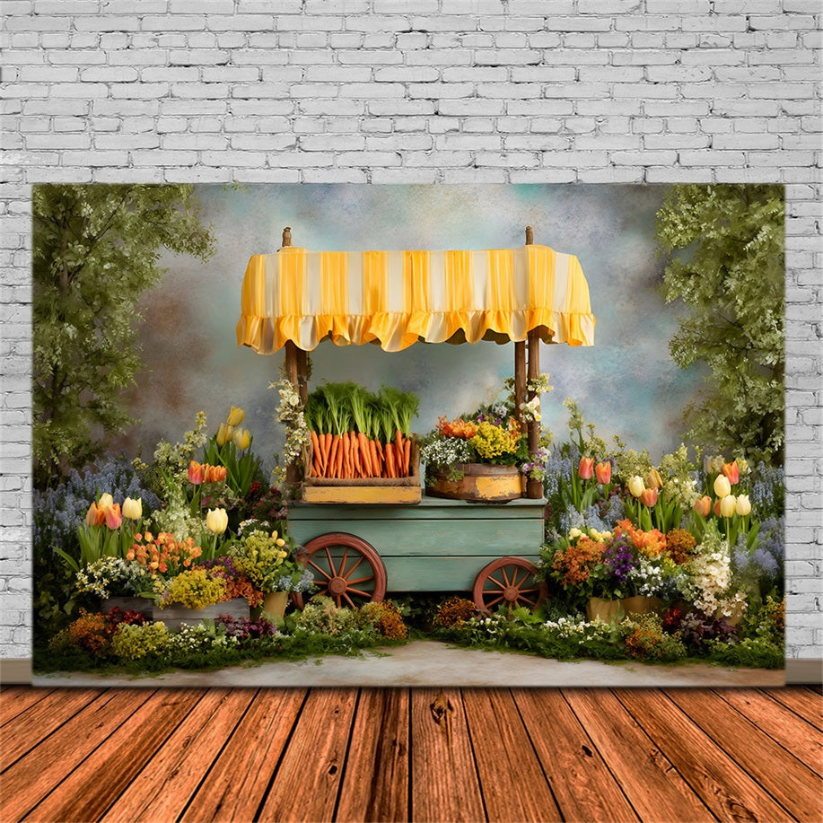 Toile de fond Photo Pâques Chariot Coloré Fleurs Printemps Par Magali