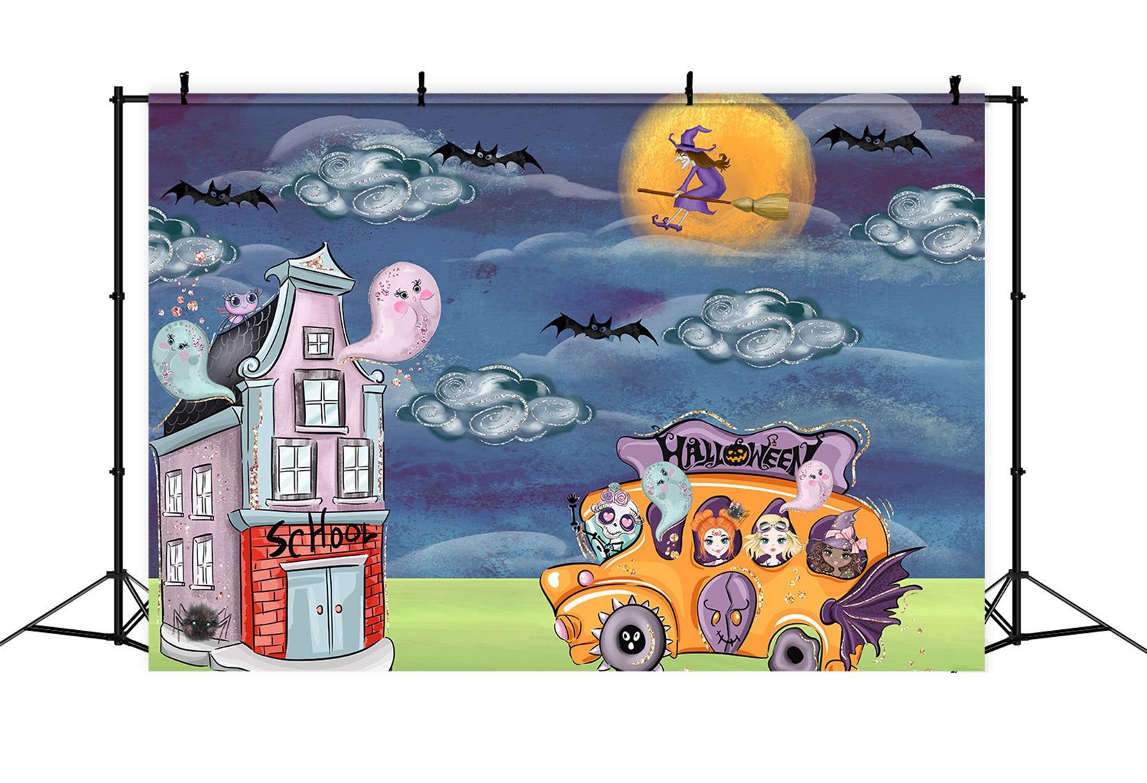 Fond Photo Nouveau-né Bus Scolaire Fantôme Sorcière Nuit Par Magali