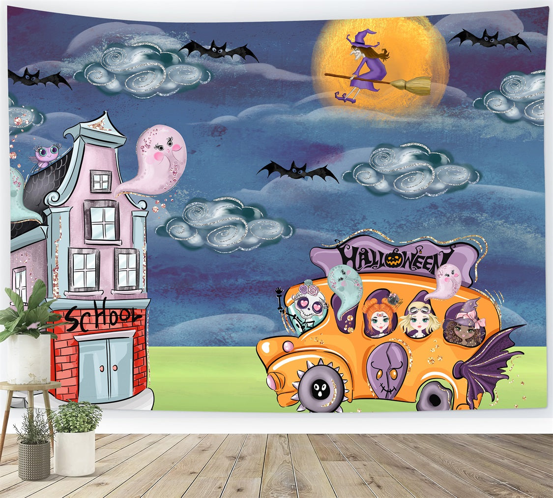 Fond Photo Nouveau-né Bus Scolaire Fantôme Sorcière Nuit Par Magali