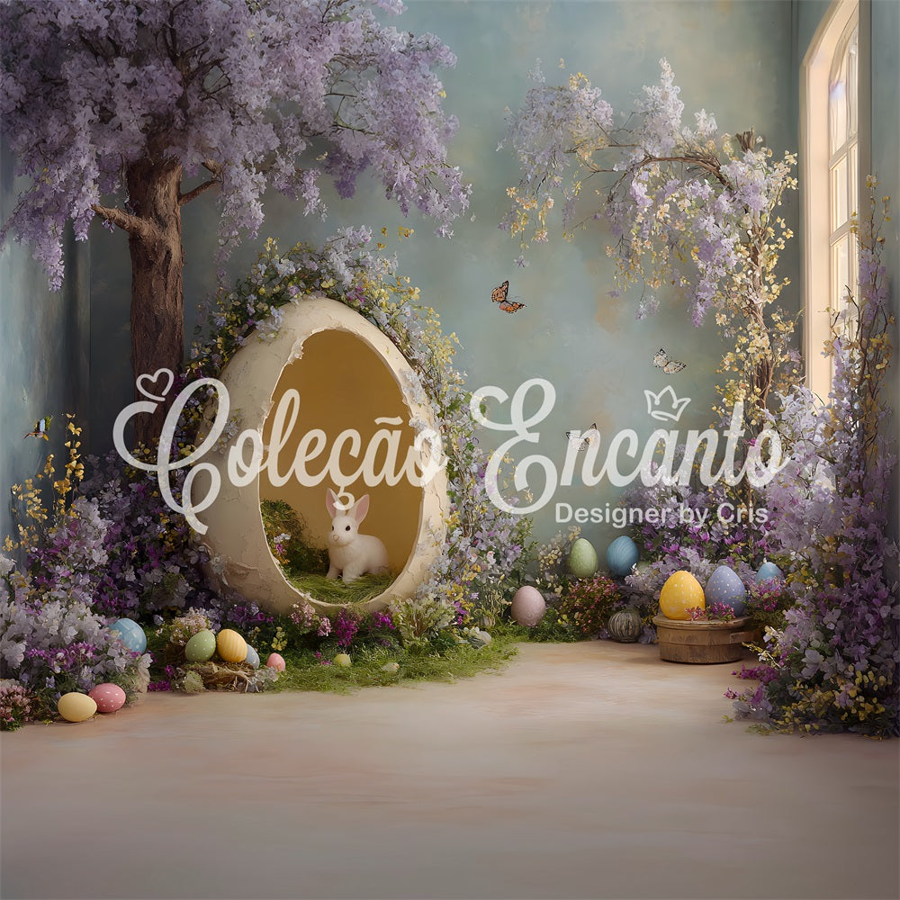 Fond Studio Pâques Lapin Œuf Fleurs Violettes Par Magali