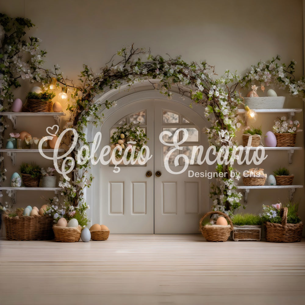Fond Studio Pâques Étagères Florales Œufs Par Magali