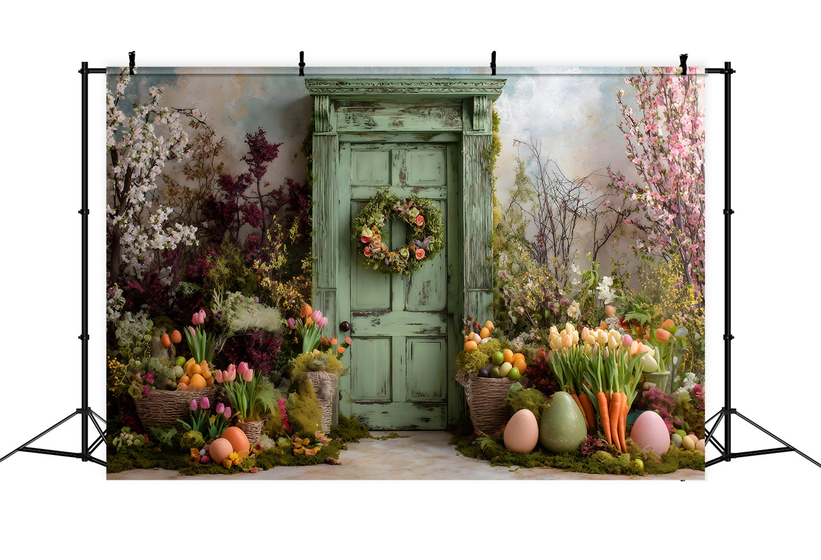 Toile de fond Photo Pâques Porte Verte Fleurs Moussues Par Magali