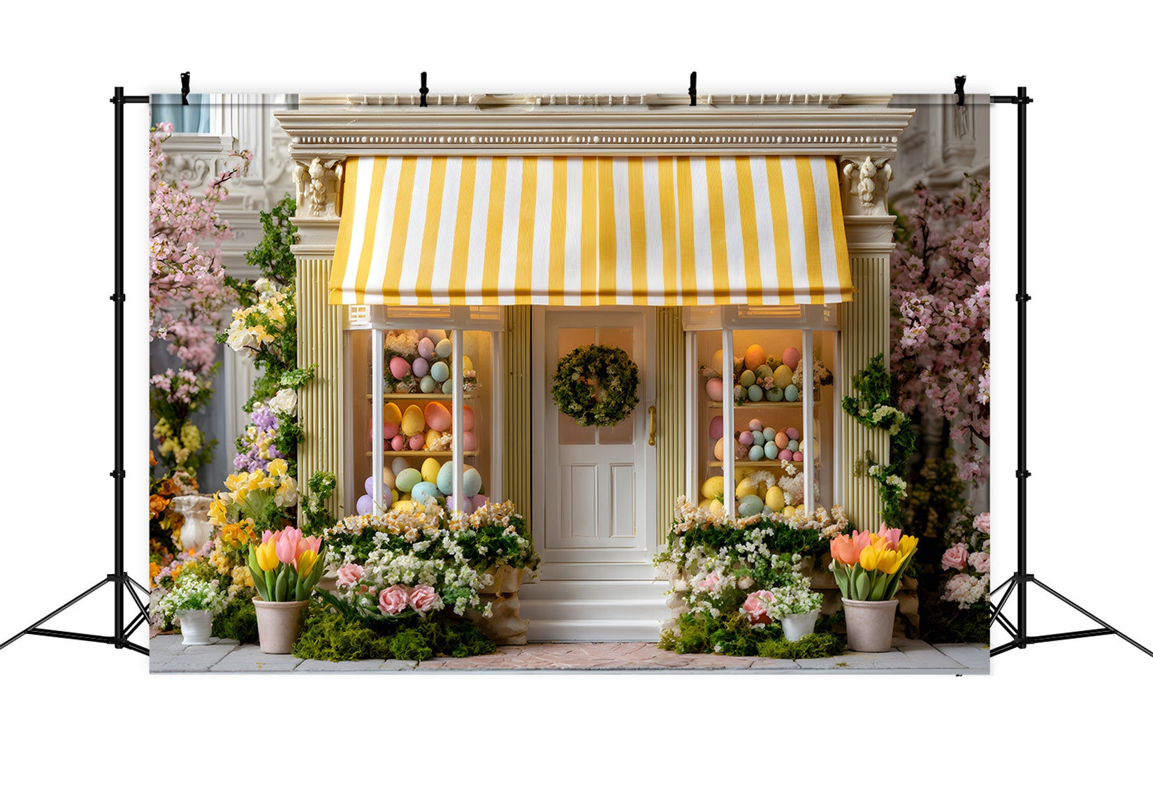 Fond Studio Pâques Boutique Œufs Auvent Jaune Par Magali