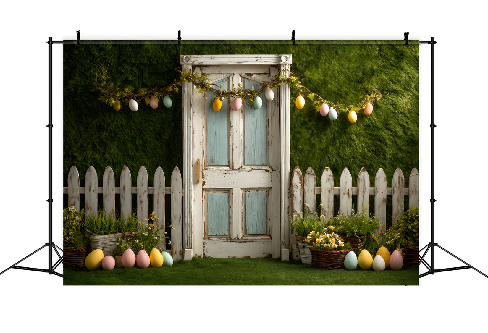 Toile de fond Photo Pâques Guirlande Œufs Clôture Porte Par Magali