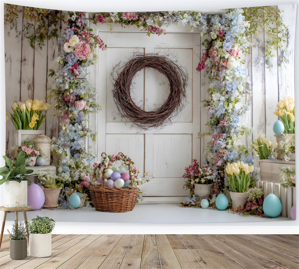 Fond Studio Pâques Porte Florale Panier Œufs Par Magali