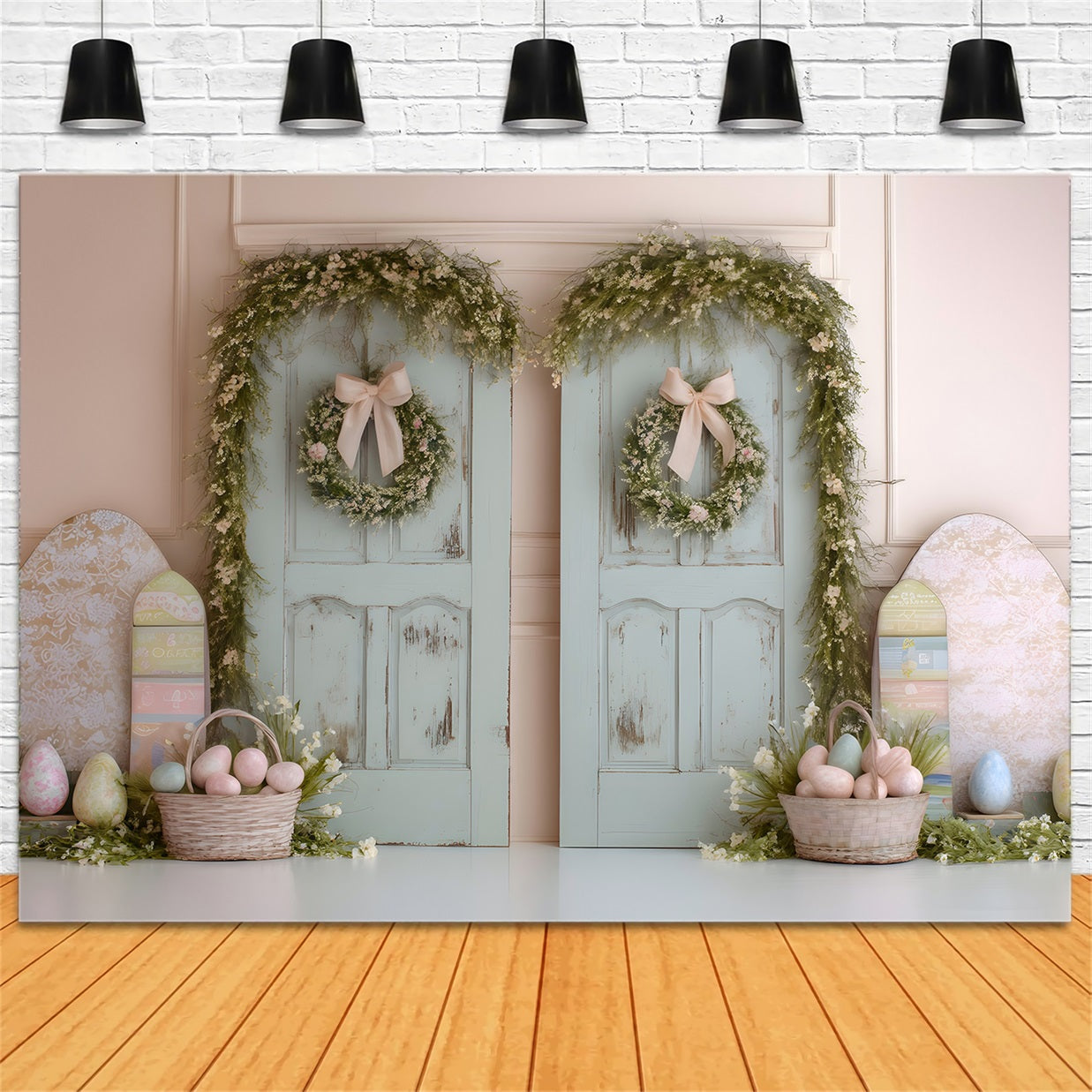 Toile de fond Pâques Portes Doubles Paniers Œufs Par Magali