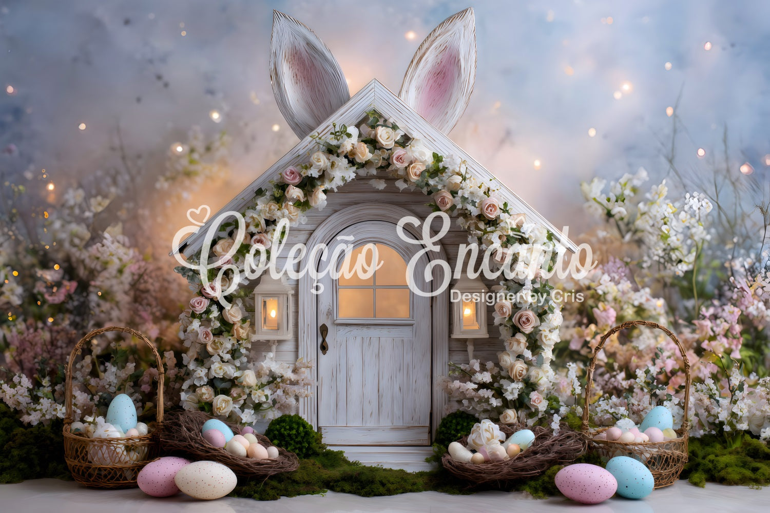 Fond Studio Pâques Lapin Floral Nids Œufs Par Magali