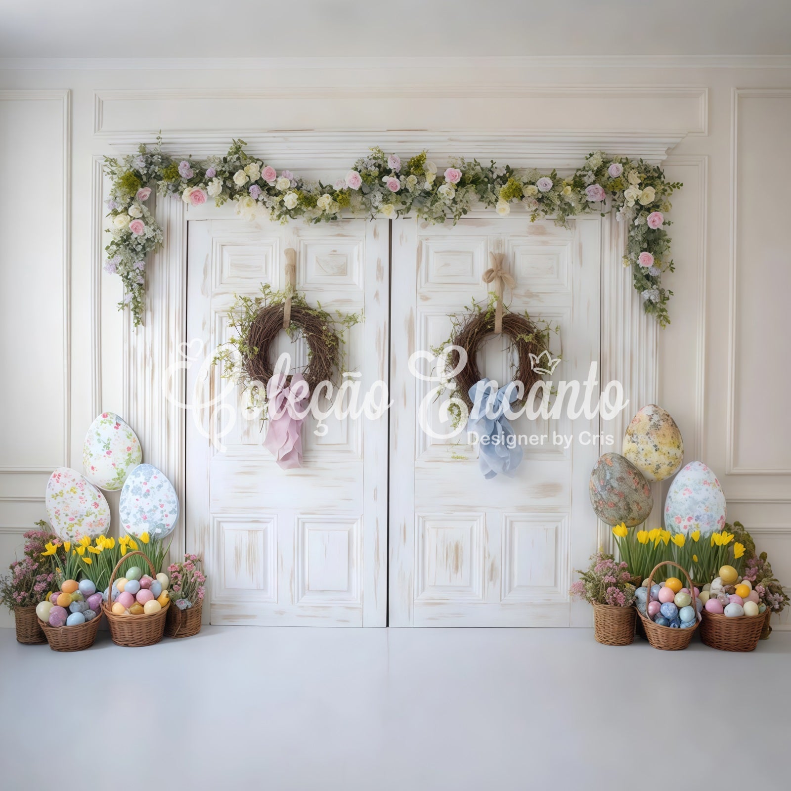 Fond Photo Pâques Porte Shabby Chic Paniers Œufs Par Magali