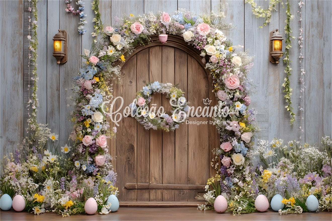 Toile de fond Photo Pâques Porte Bois Florale Rustique Par Magali