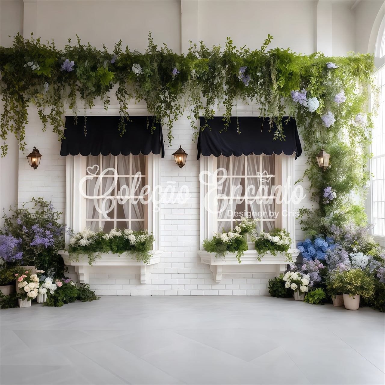 Toile de fond Pâques Fenêtres Florales Auvent Noir Élégant Par Magali