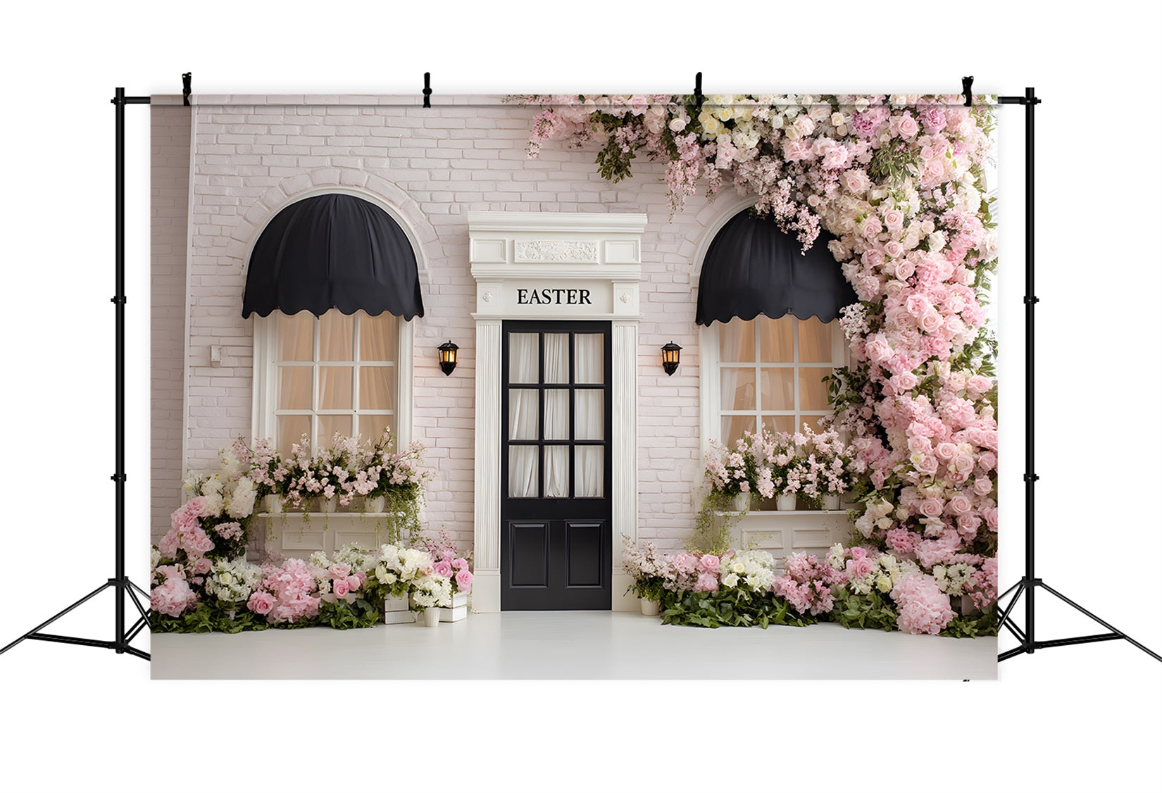 Toile de fond Pâques Porte Brique Fleurie Rose Par Magali