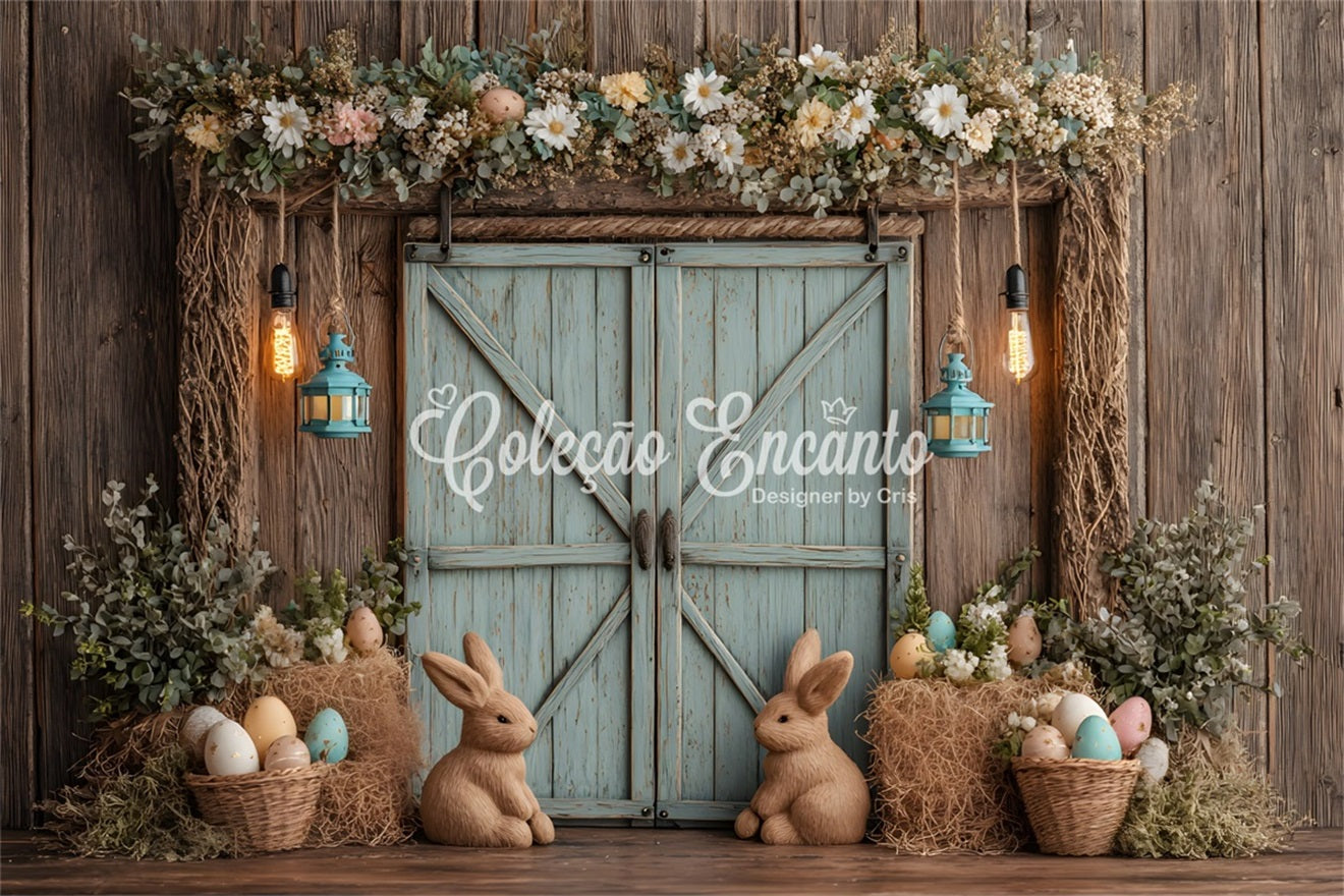 Toile de fond Pâques Porte Lapin Rustique Œufs Par Magali