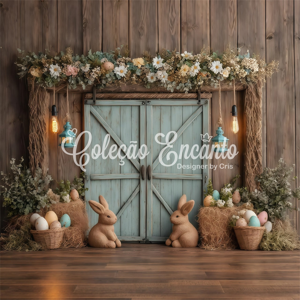 Toile de fond Pâques Porte Lapin Rustique Œufs Par Magali