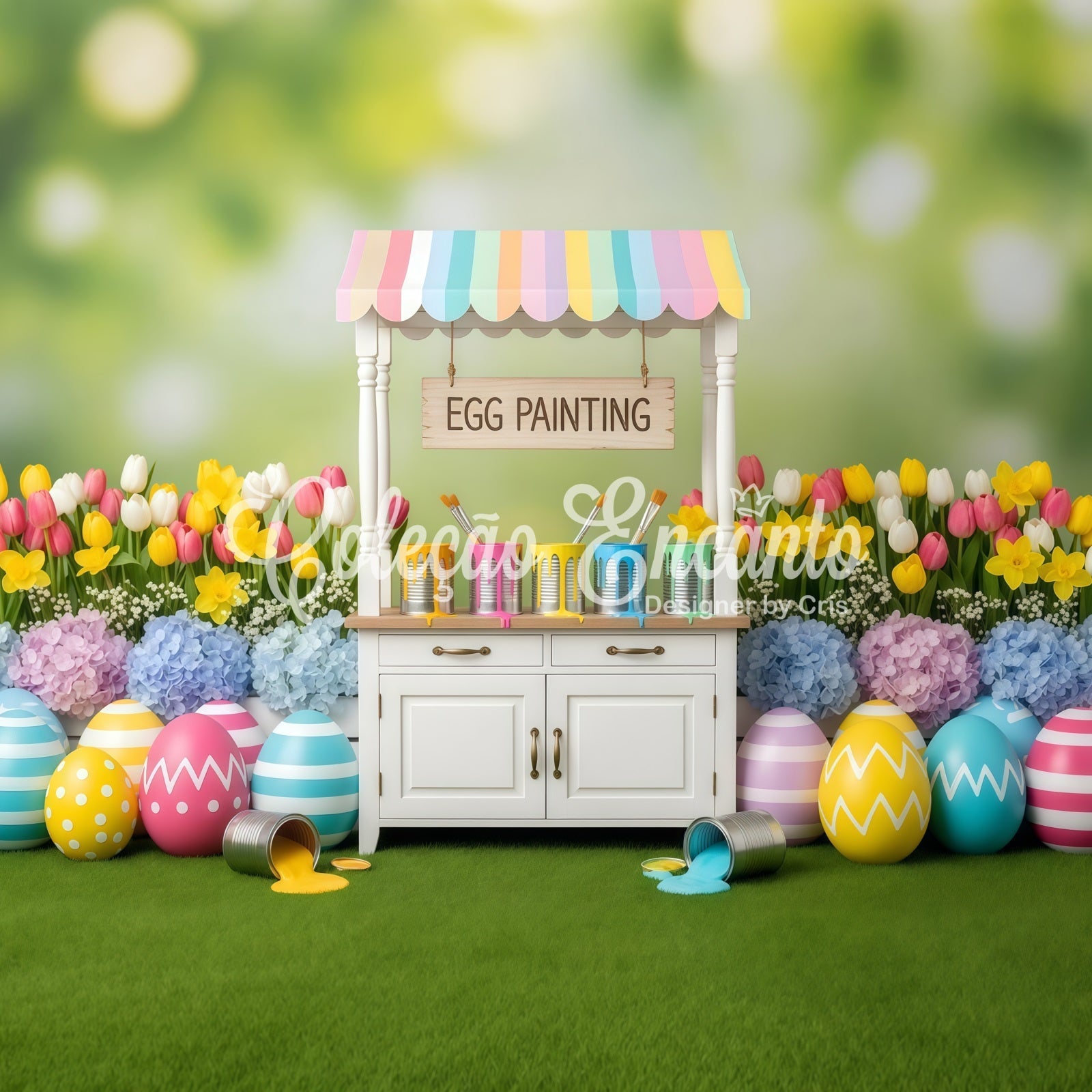 Fond Studio Pâques Étal Peinture Œufs Fleurs Par Magali
